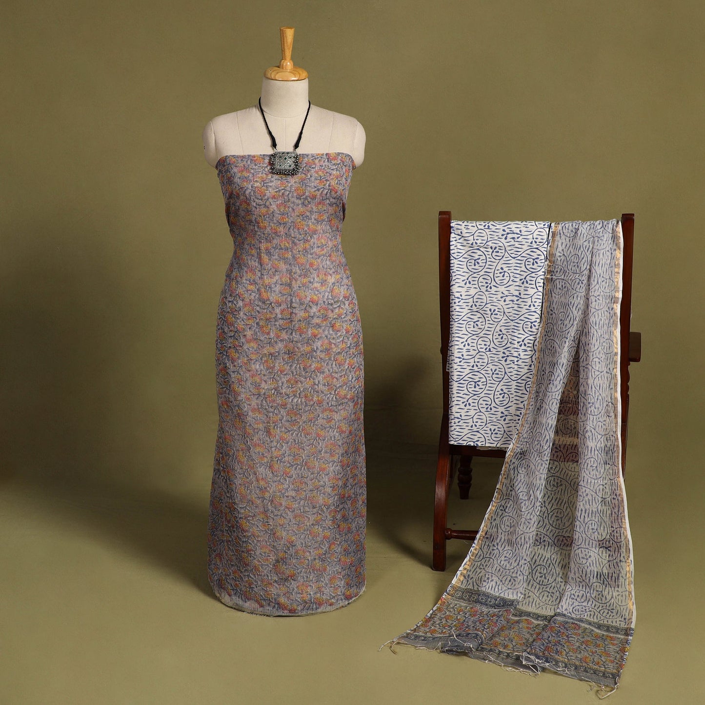 Buy 3pc Sanganeri Block Print Kota Cotton Dress Material