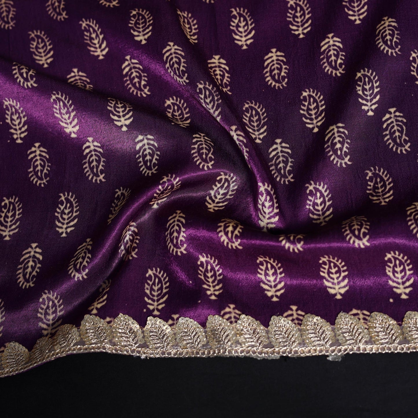 Printed modal silk blouse piece with lace work 19