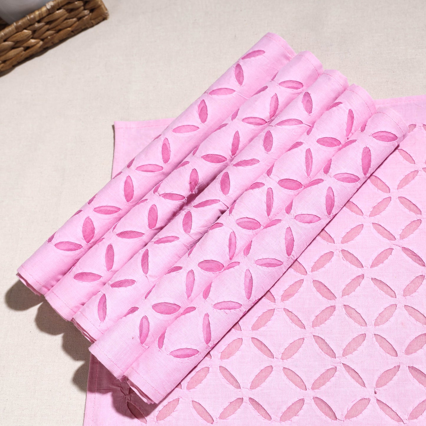 Purple Applique Cut Work Cotton Table Mats (set of 6)