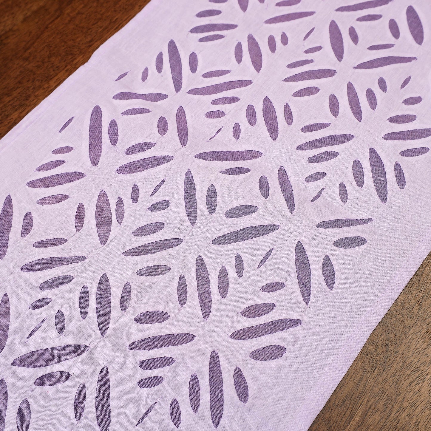 Purple Applique Cut Work Cotton Table Runner