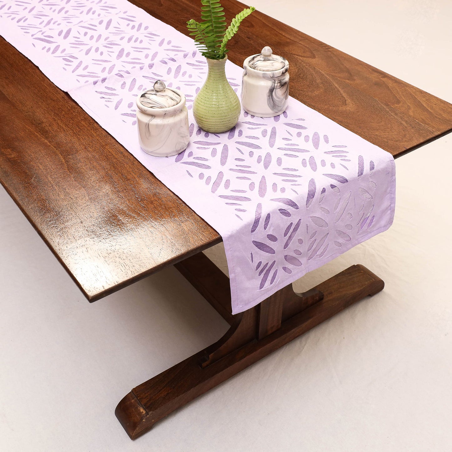 Purple Applique Cut Work Cotton Table Runner