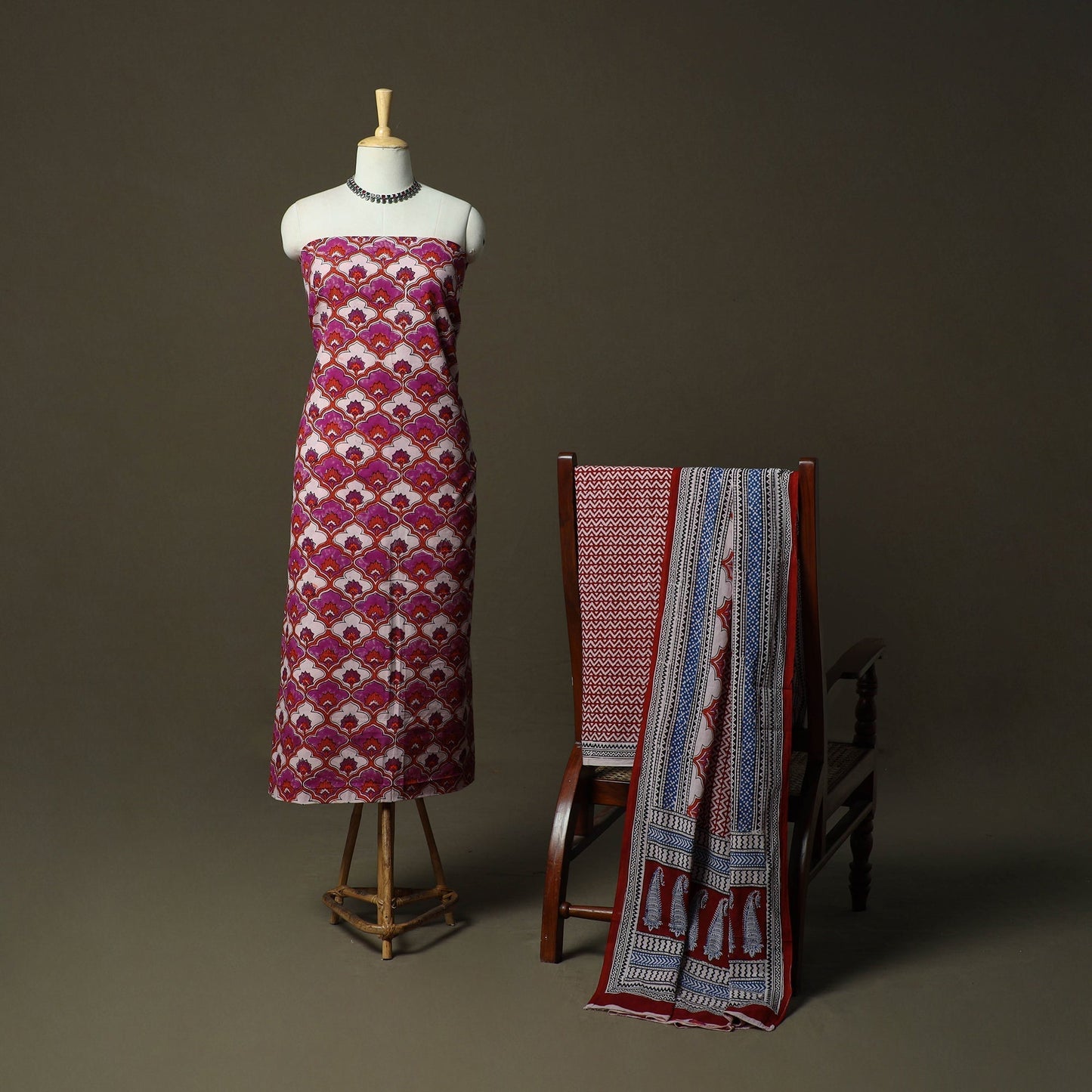 Bagh hand block print natural dyed cotton 3pc unstitched