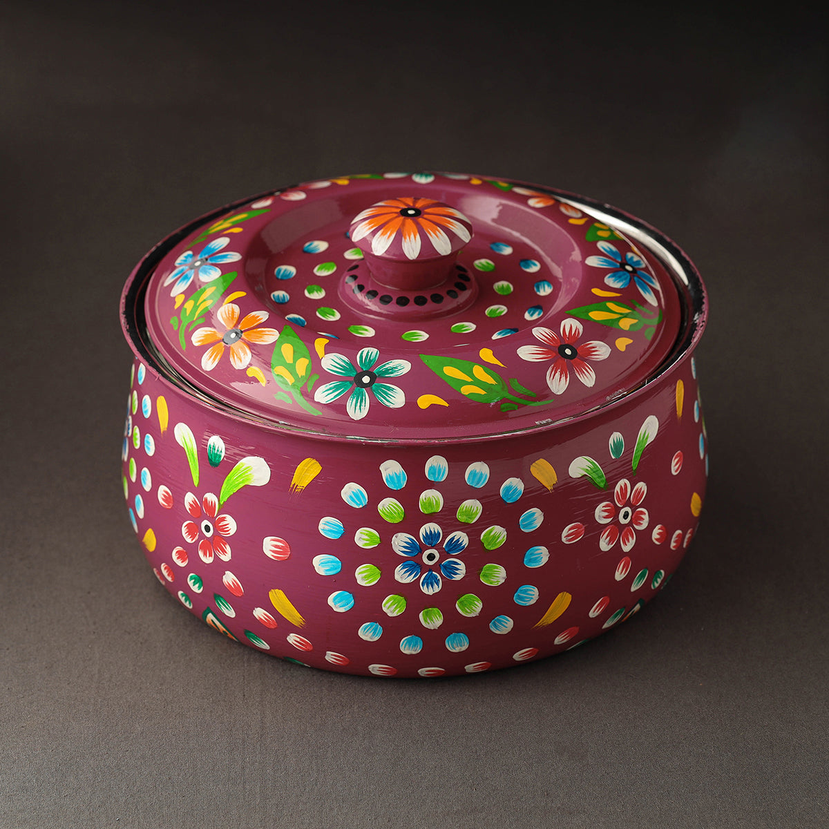 Multicolor - Gond Handpainted Stainless Steel Casserole 47 main image 0