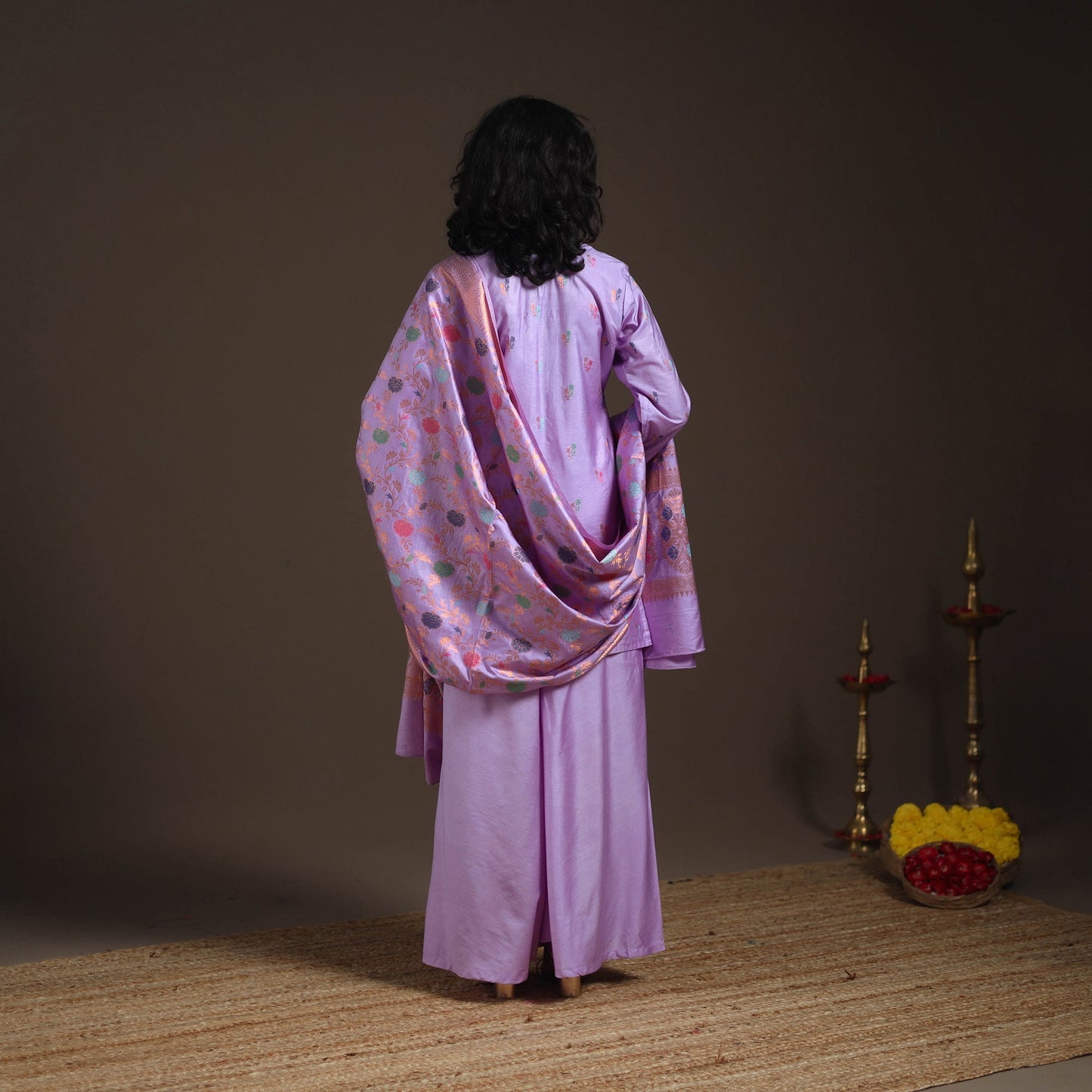 Purple - banarasi with gota work meena weaving silk cotton