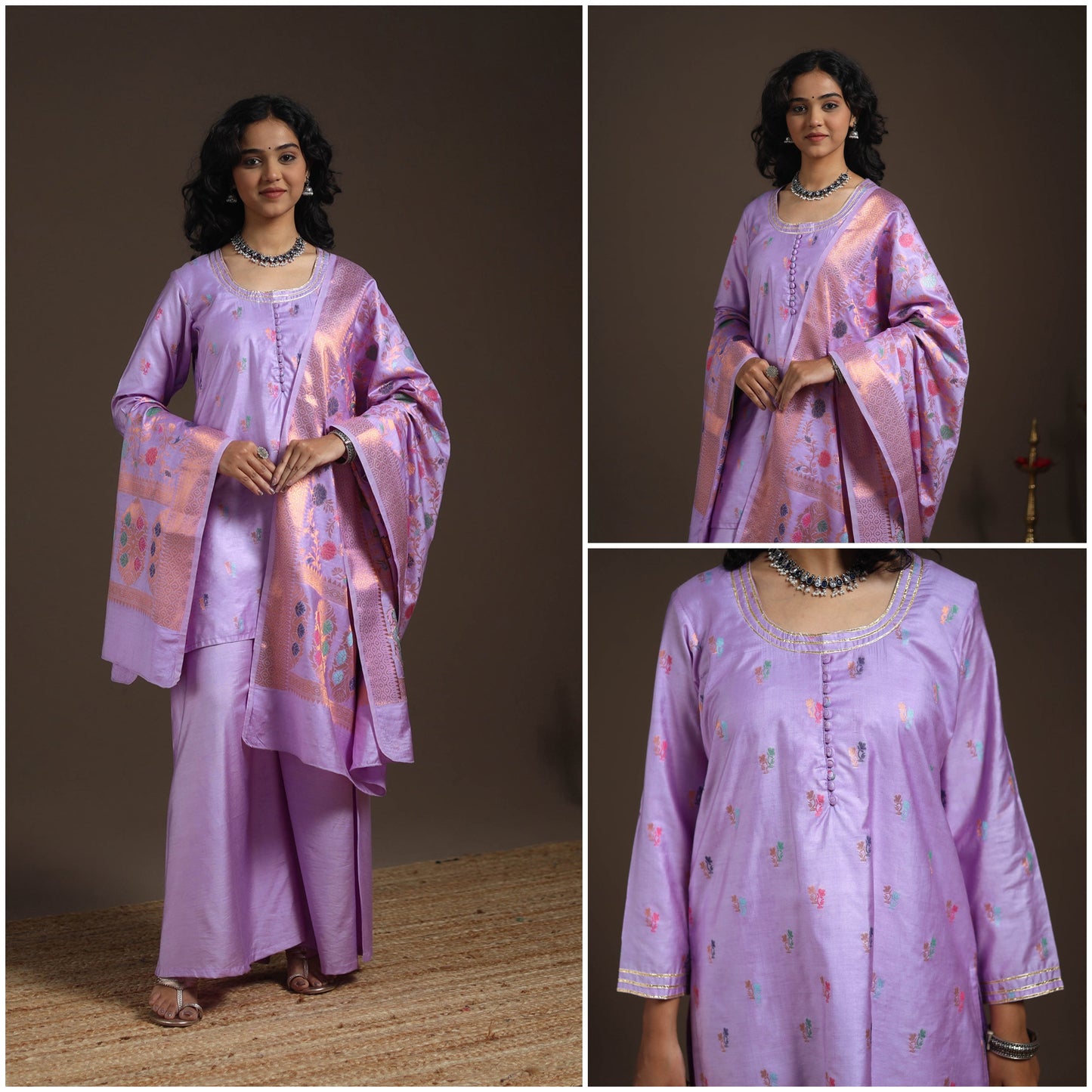 Purple - banarasi with gota work meena weaving silk cotton