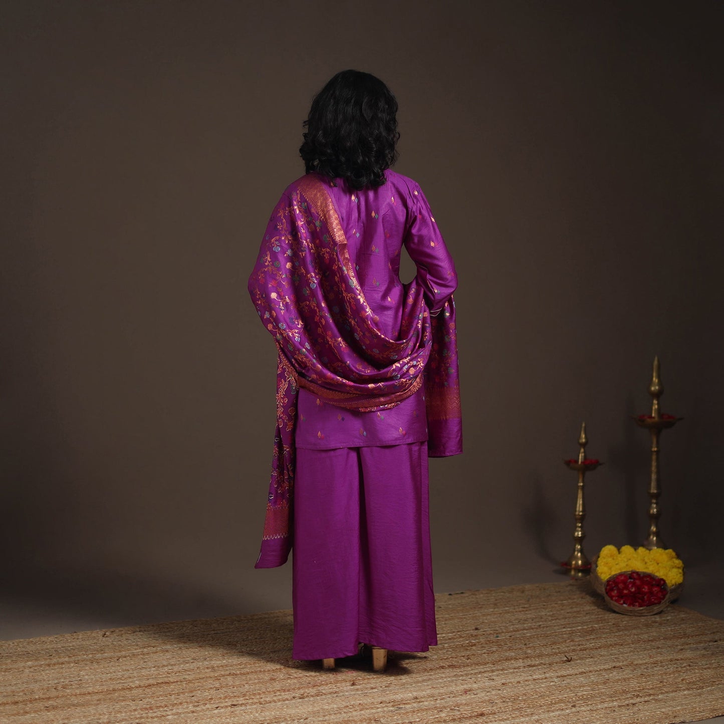Purple - banarasi with gota work meena weaving silk cotton