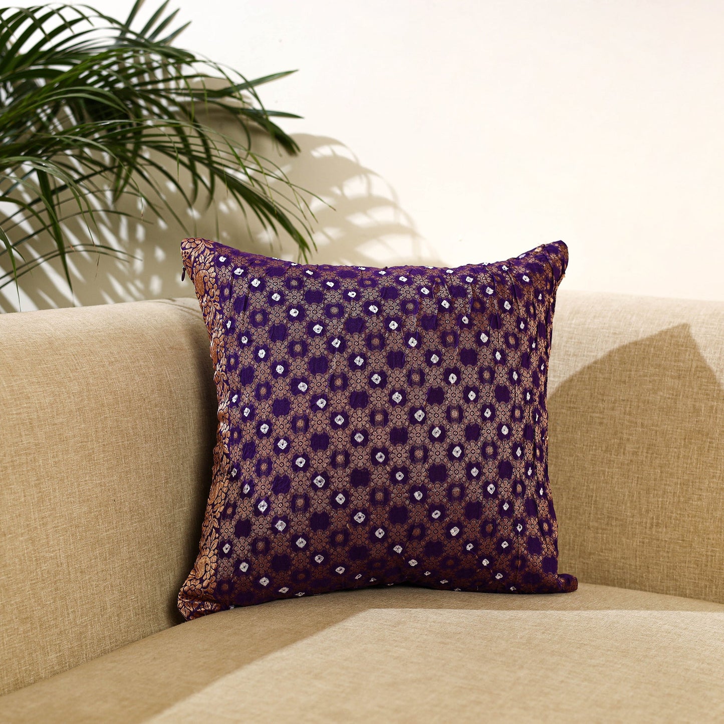 Buy Purple Banarasi Silk Cushion Cover with Zari Work