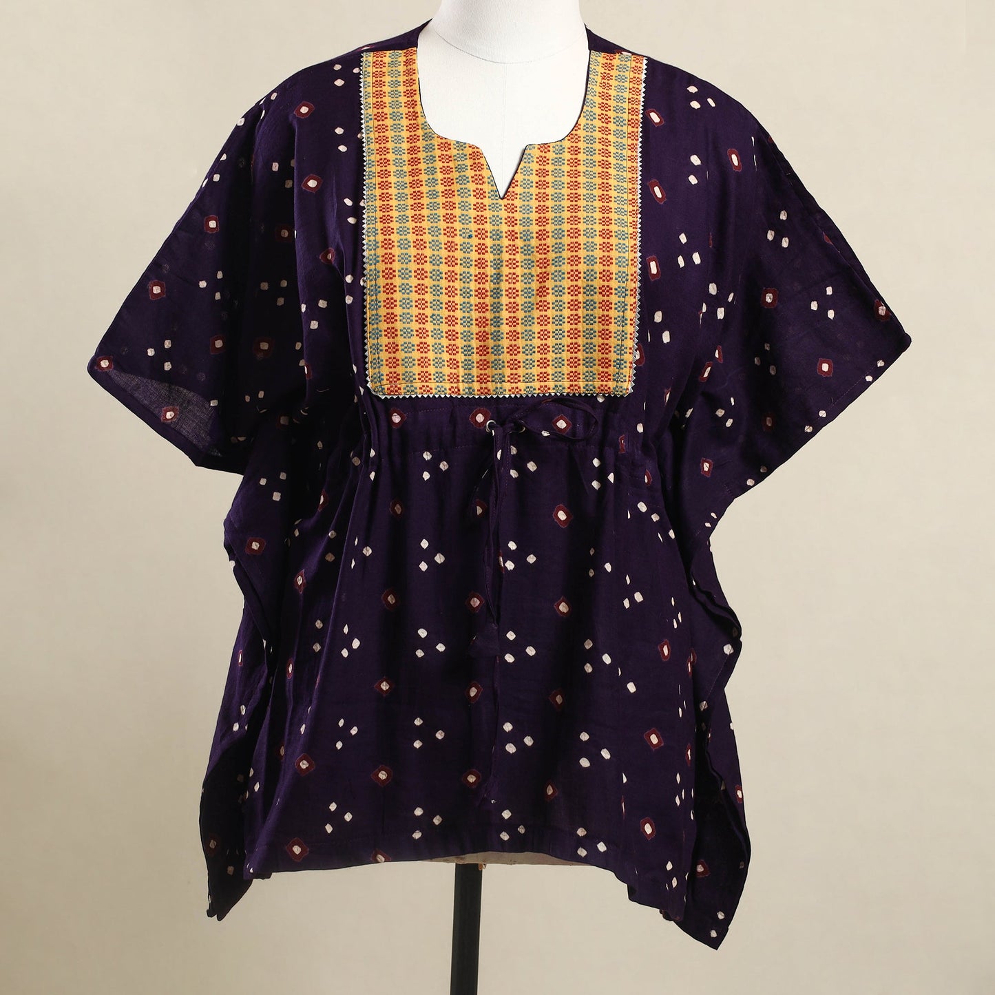 Buy Purple Bandhani Mosaic Fusion Cotton Kaftan