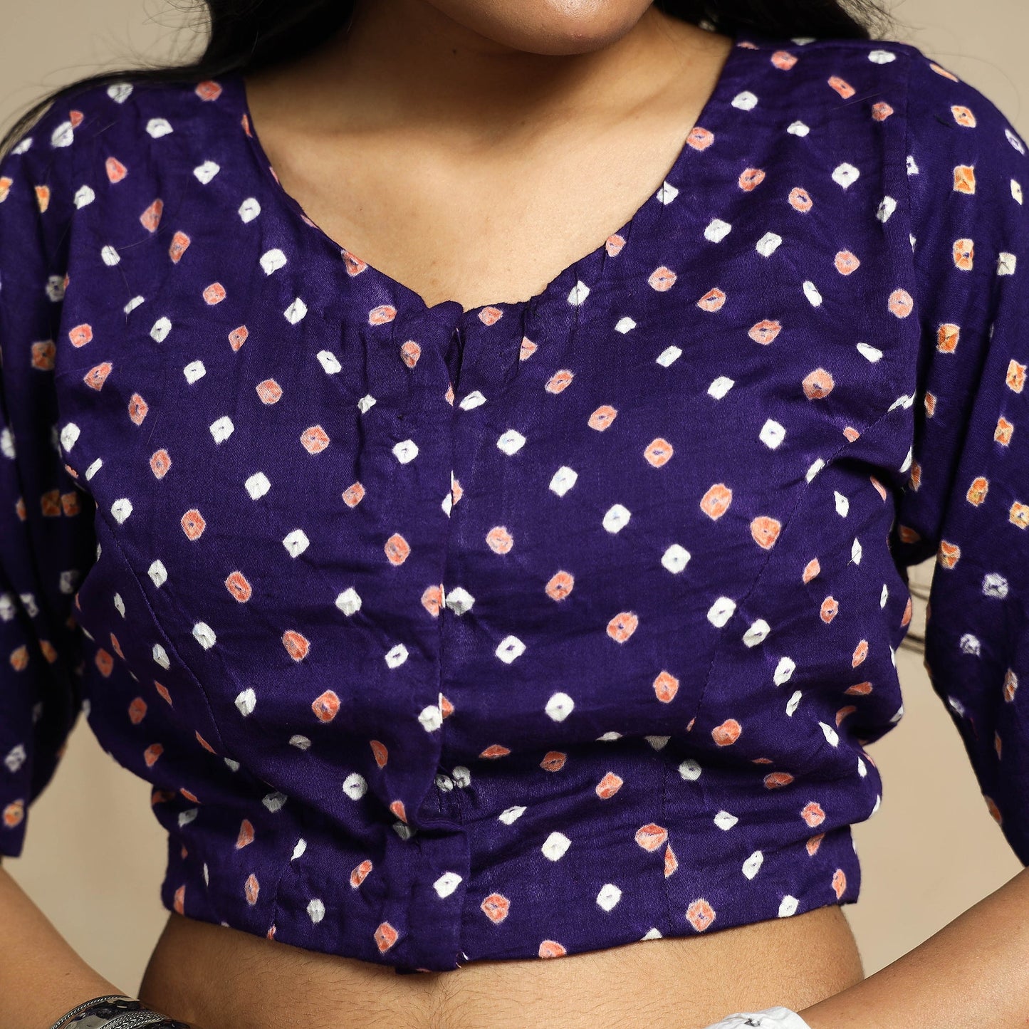 Buy Modal Silk Bandhani Tie Dye Stitched Blouse Online at iTokri.com