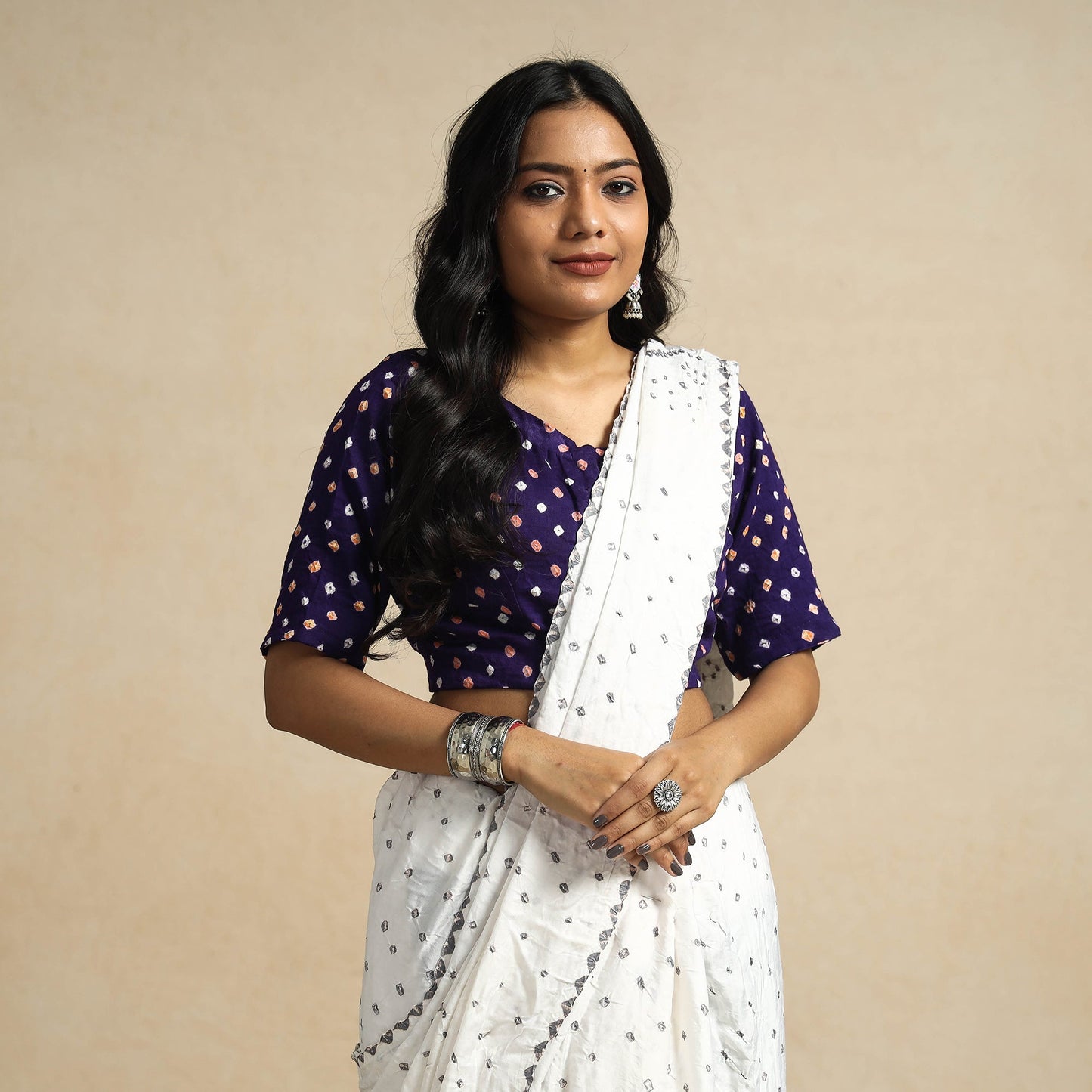 Buy Modal Silk Bandhani Tie Dye Stitched Blouse Online at iTokri.com