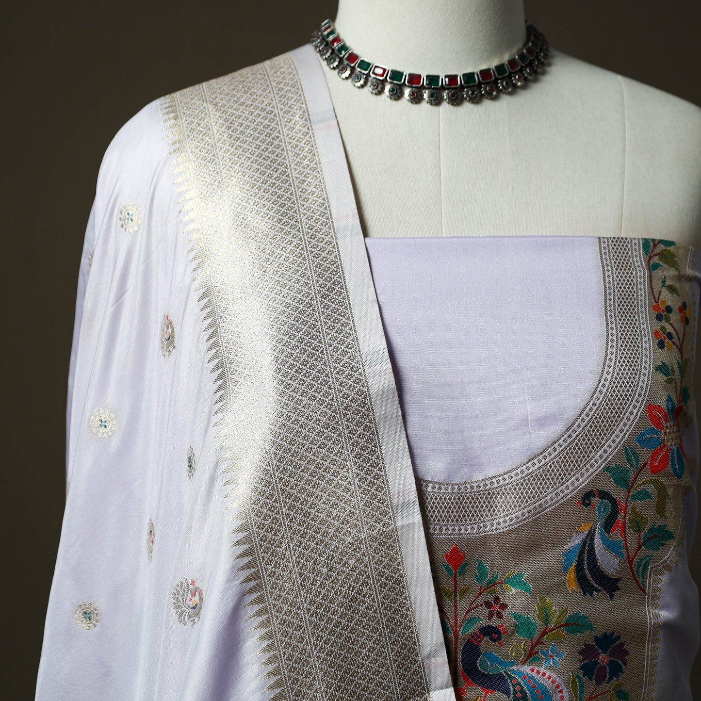 Bangalore silk paithani 3pc unstitched dress material 23