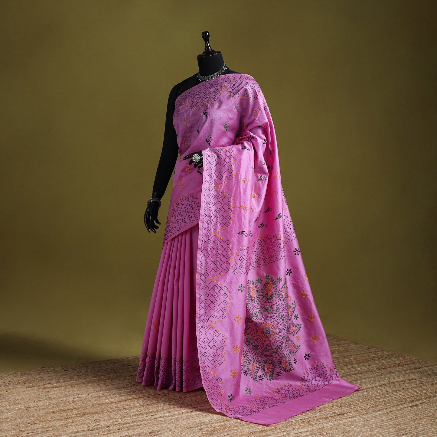 Bengal hand embroidered silk nakshi kantha saree 28