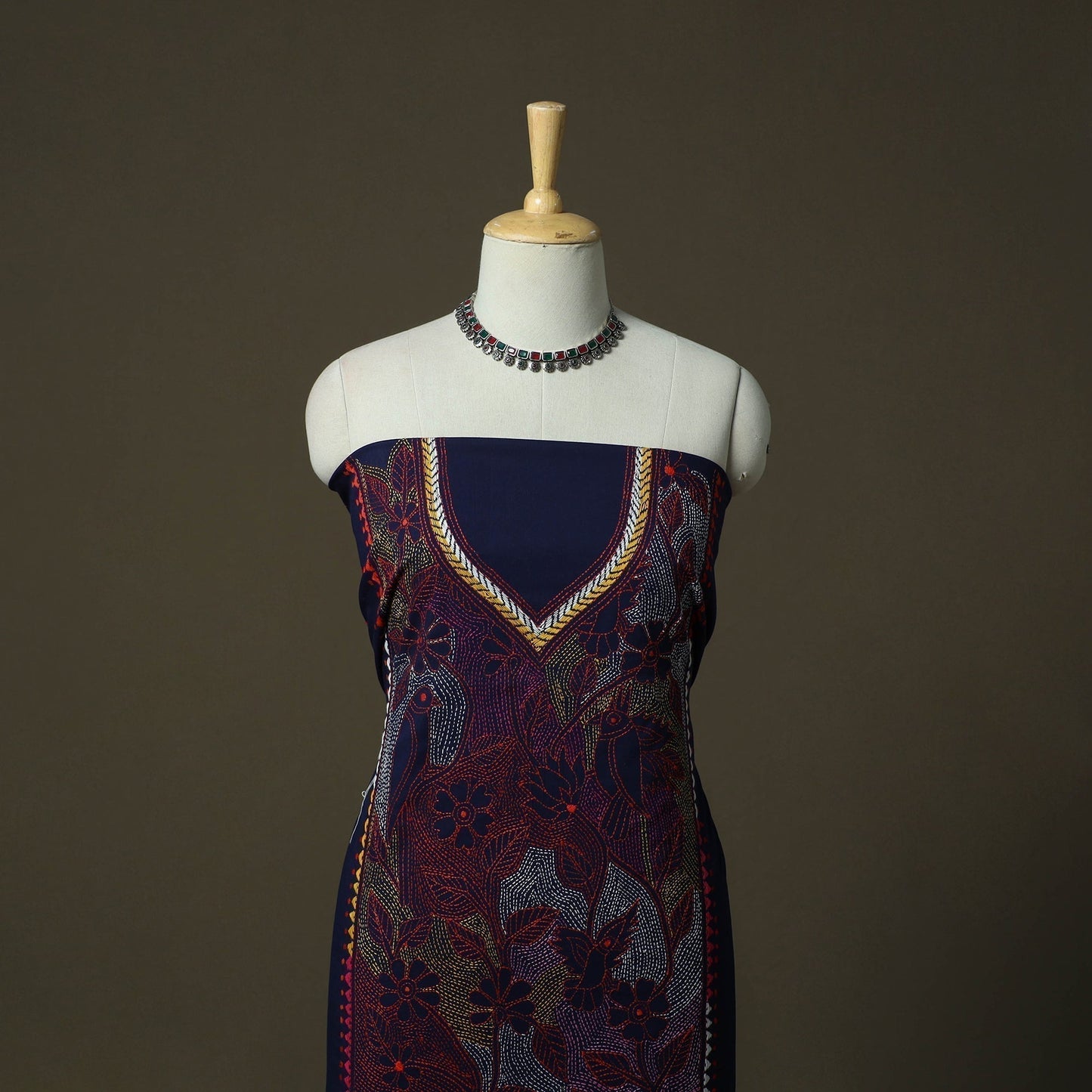 Bengal kantha hand embroidered cotton unstitched kurta