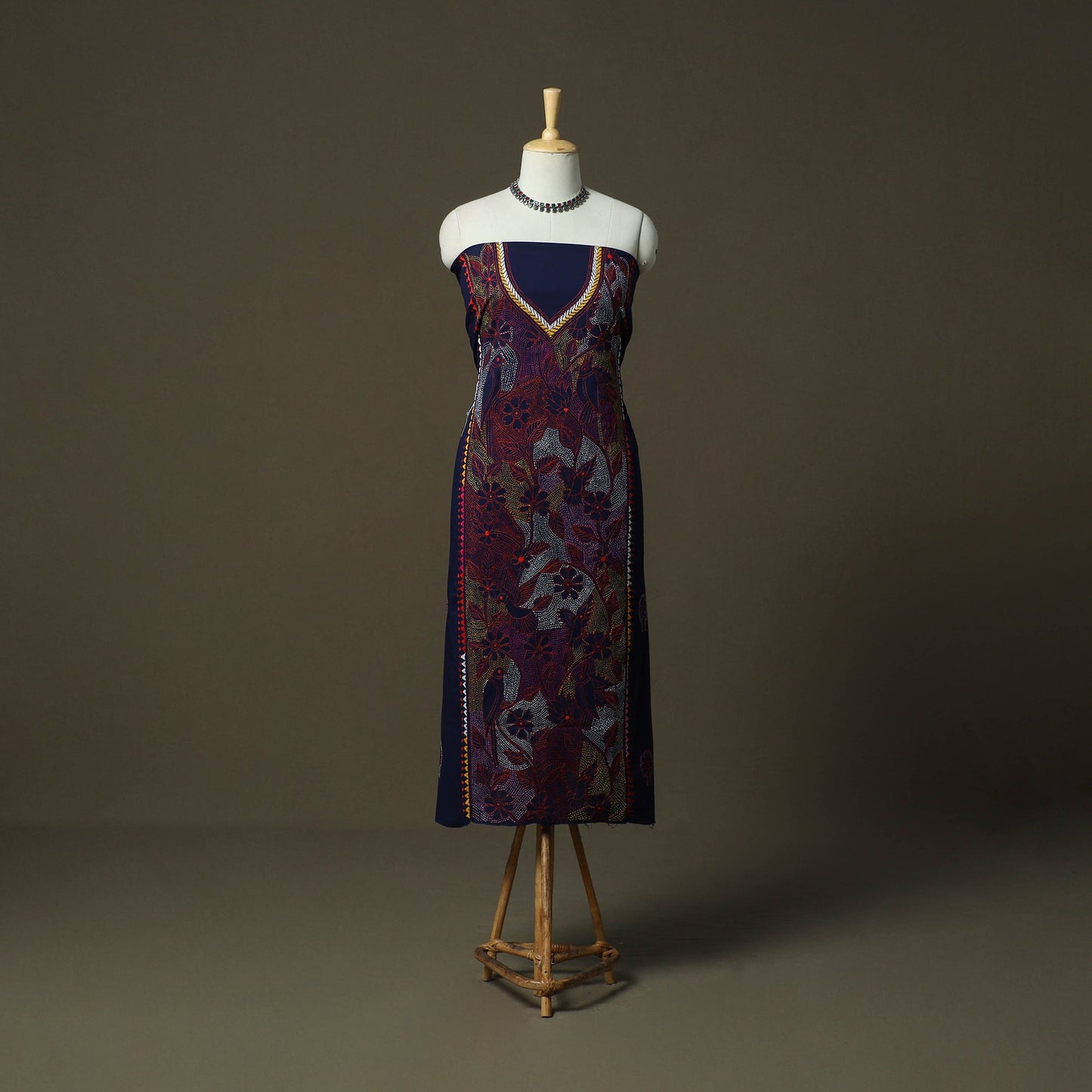 Bengal kantha hand embroidered cotton unstitched kurta