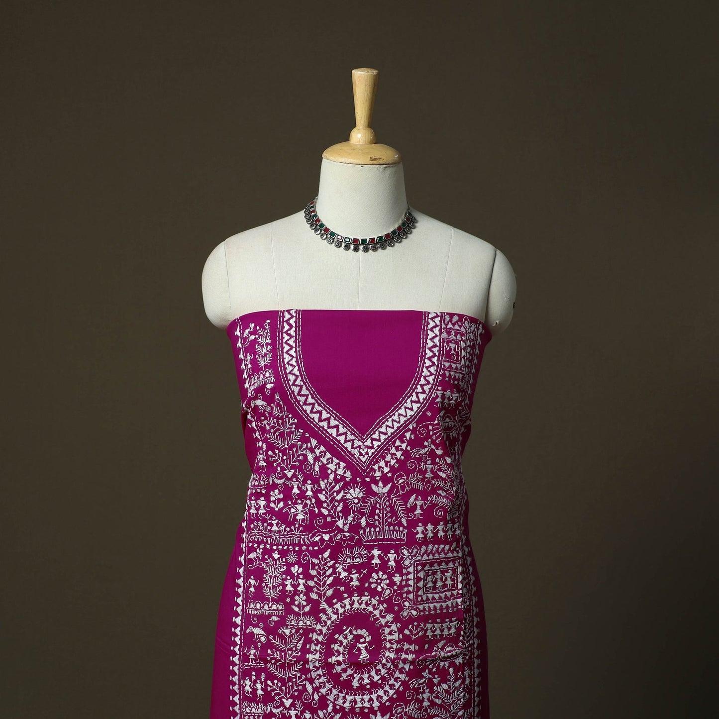 Bengal kantha hand embroidered cotton unstitched kurta