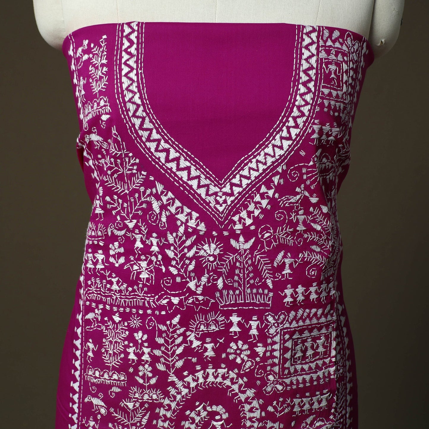 Bengal kantha hand embroidered cotton unstitched kurta
