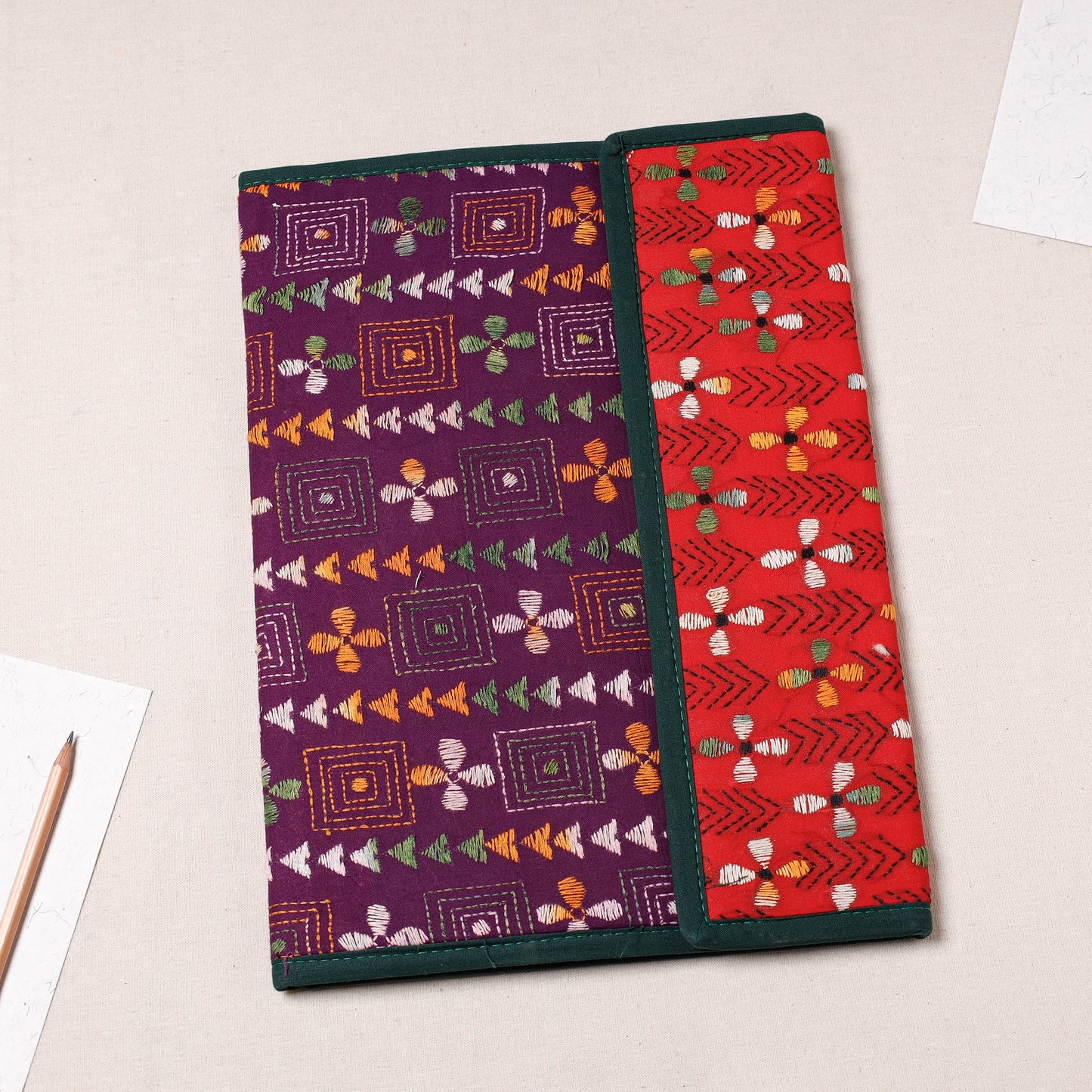 Purple Bengal Kantha Work Handcrafted File Folder