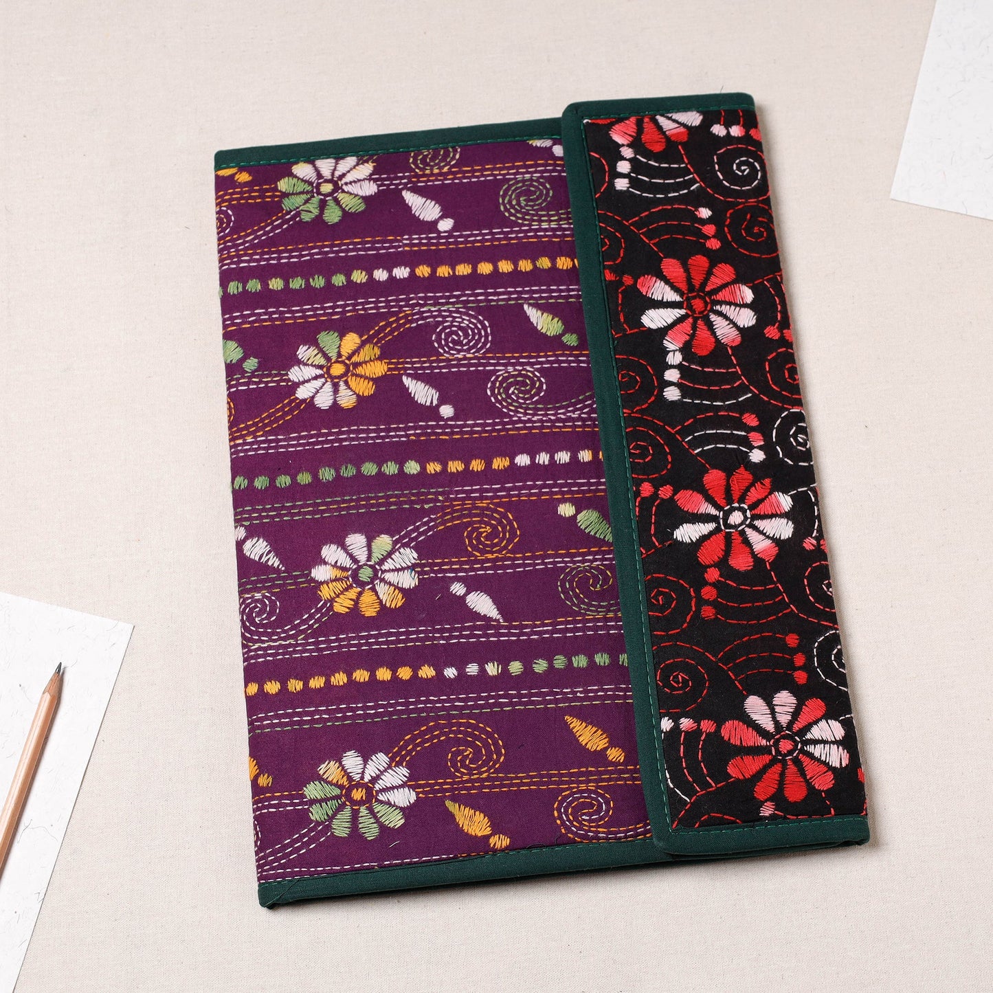 Purple Bengal Kantha Work Handcrafted File Folder