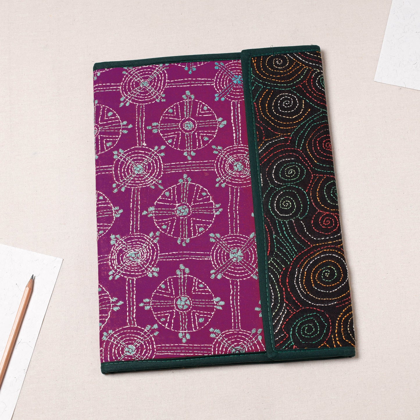 Purple Bengal Kantha Work Handcrafted File Folder