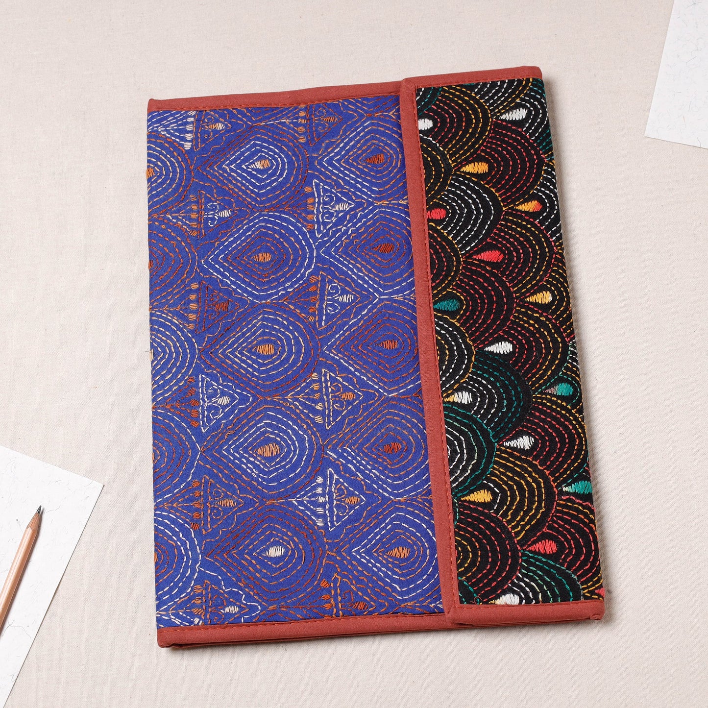 Purple Bengal Kantha Work Handcrafted File Folder
