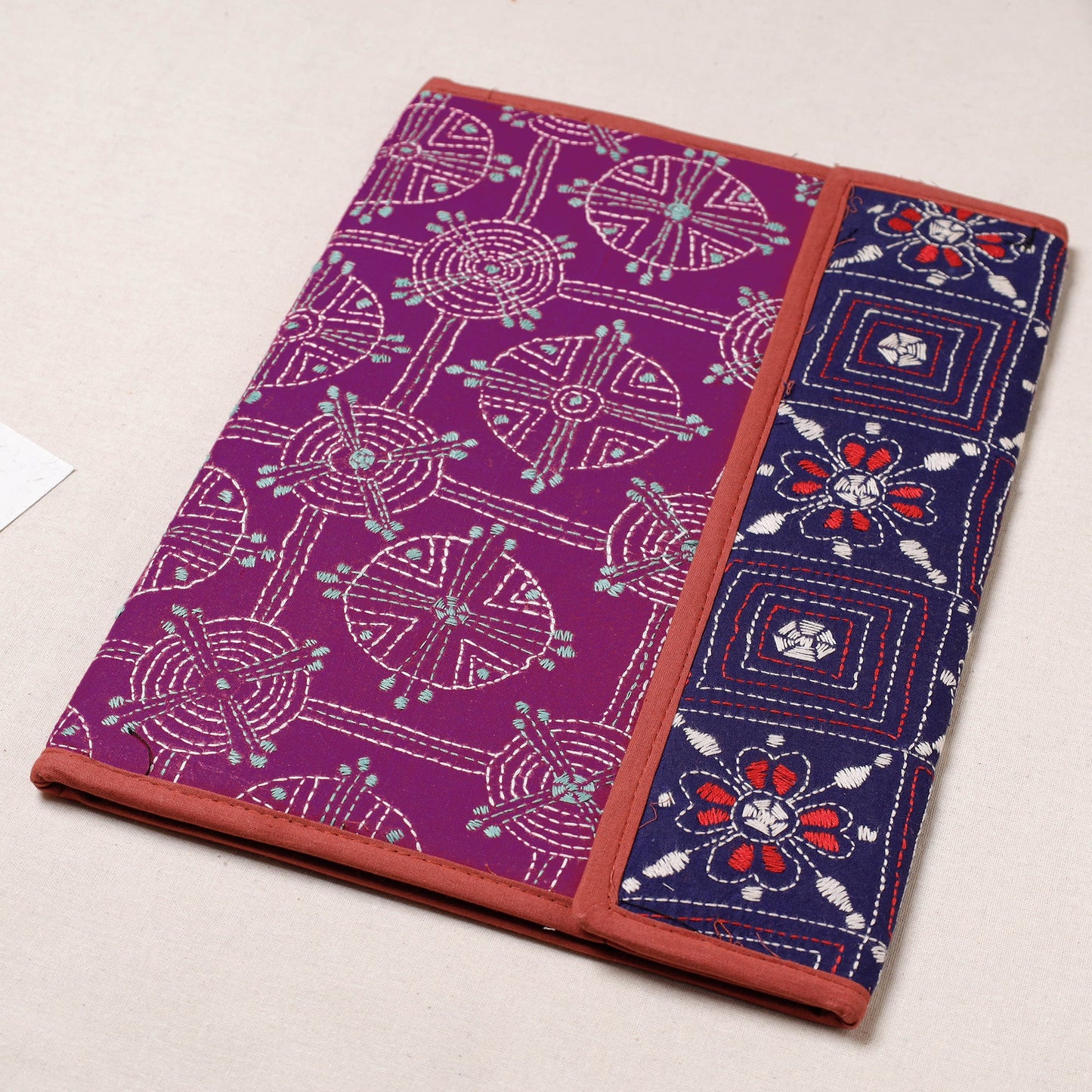 Purple Bengal Kantha Work Handcrafted File Folder