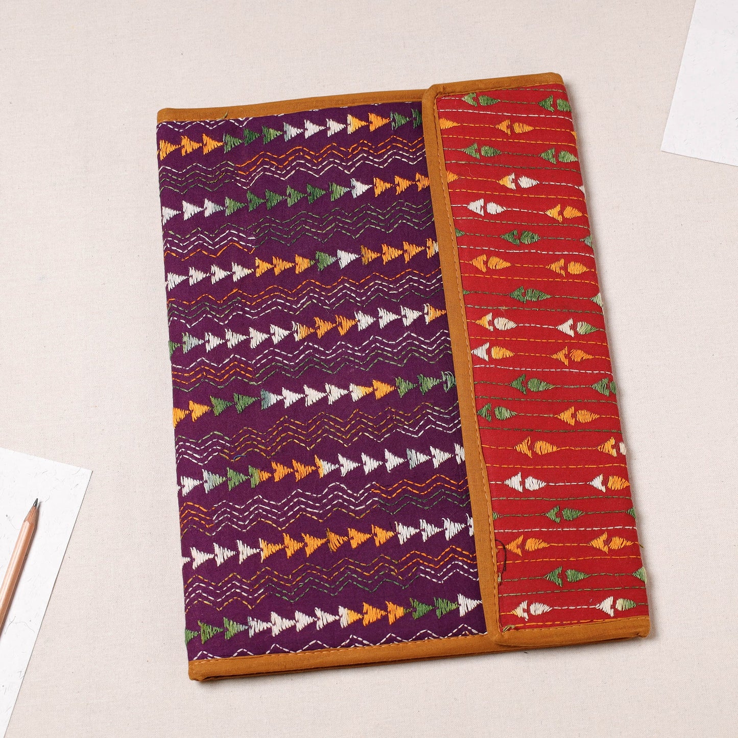 Purple Bengal Kantha Work Handcrafted File Folder