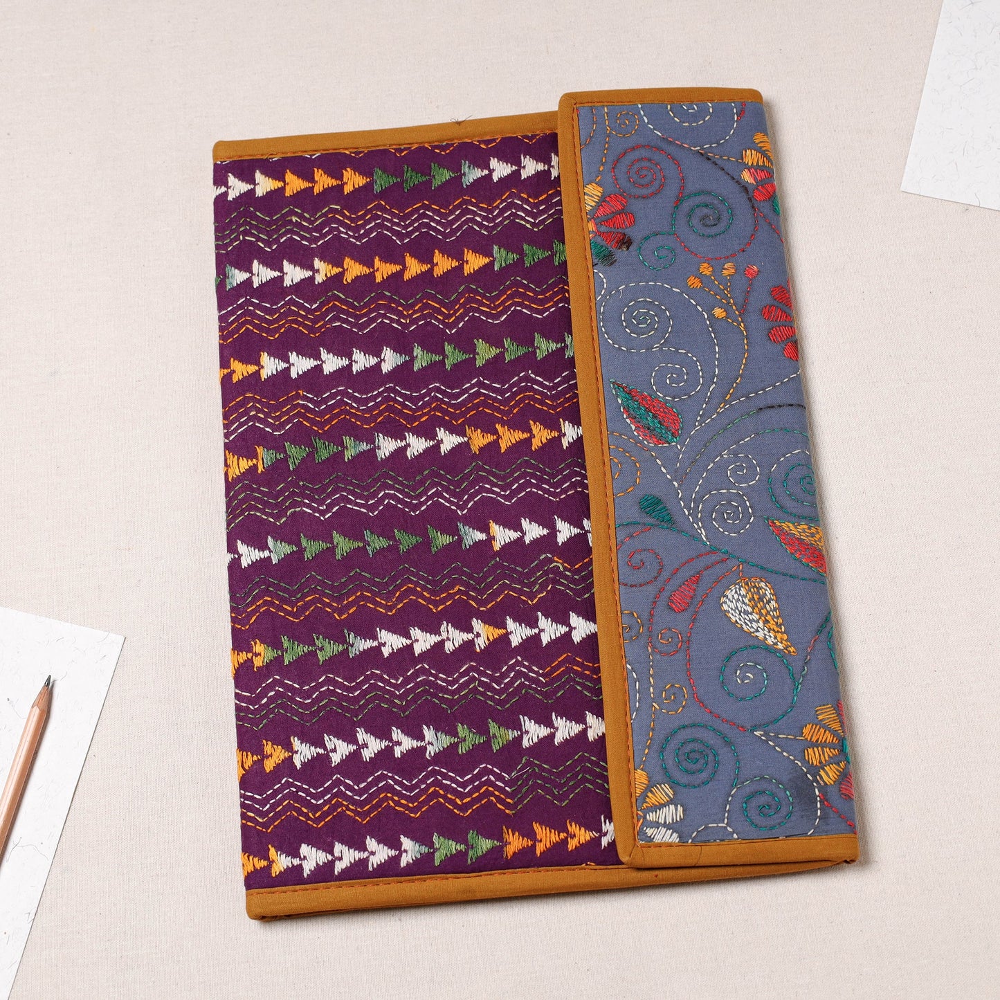 Purple Bengal Kantha Work Handcrafted File Folder