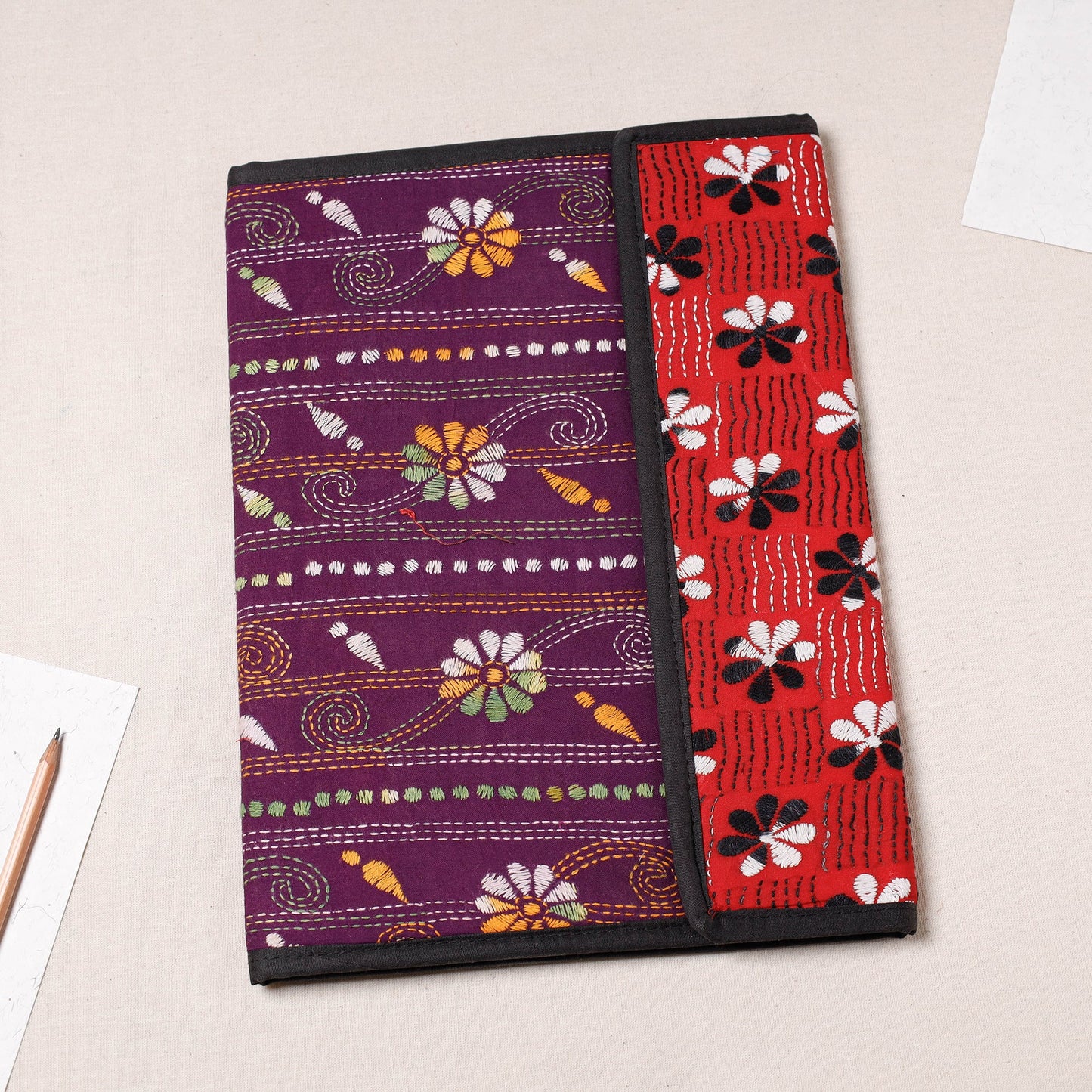 Purple Bengal Kantha Work Handcrafted File Folder