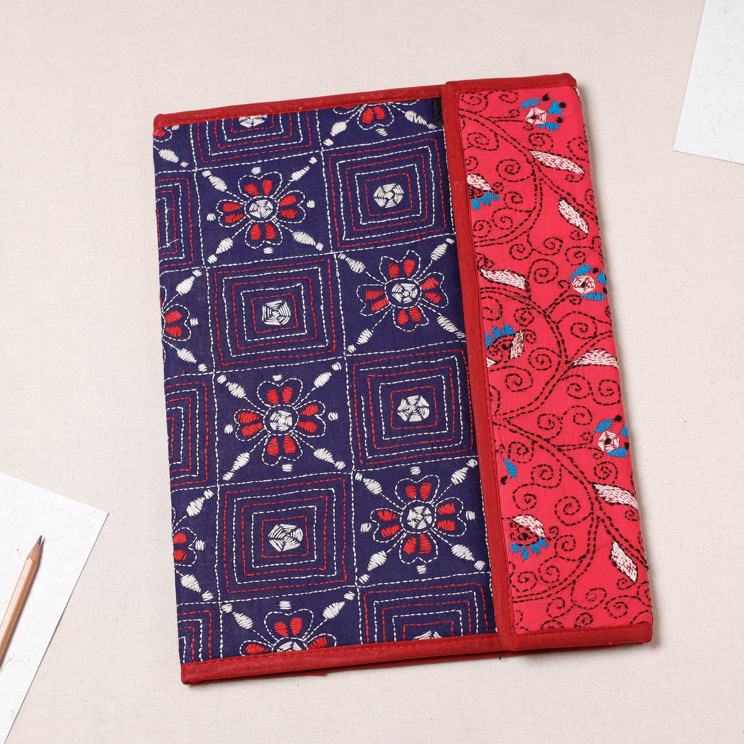 Purple Bengal Kantha Work Handcrafted File Folder