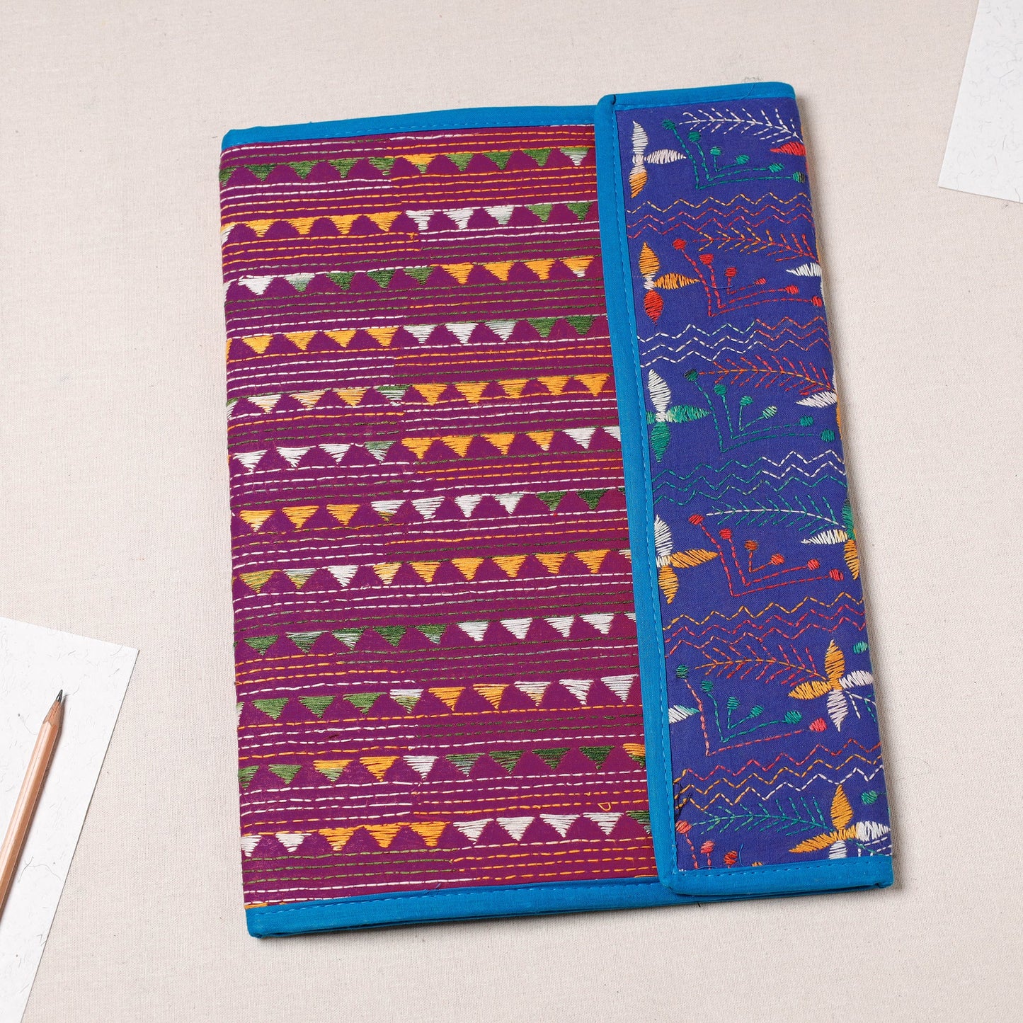 Purple Bengal Kantha Work Handcrafted File Folder