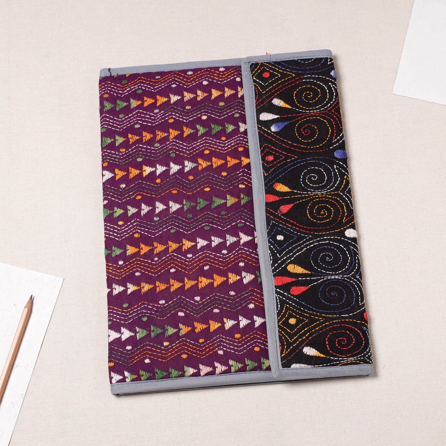 Purple Bengal Kantha Work Handcrafted File Folder