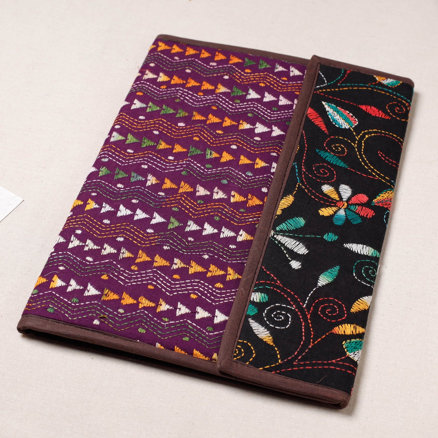Purple Bengal Kantha Work Handcrafted File Folder