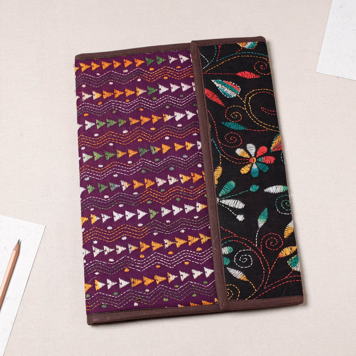 Purple Bengal Kantha Work Handcrafted File Folder
