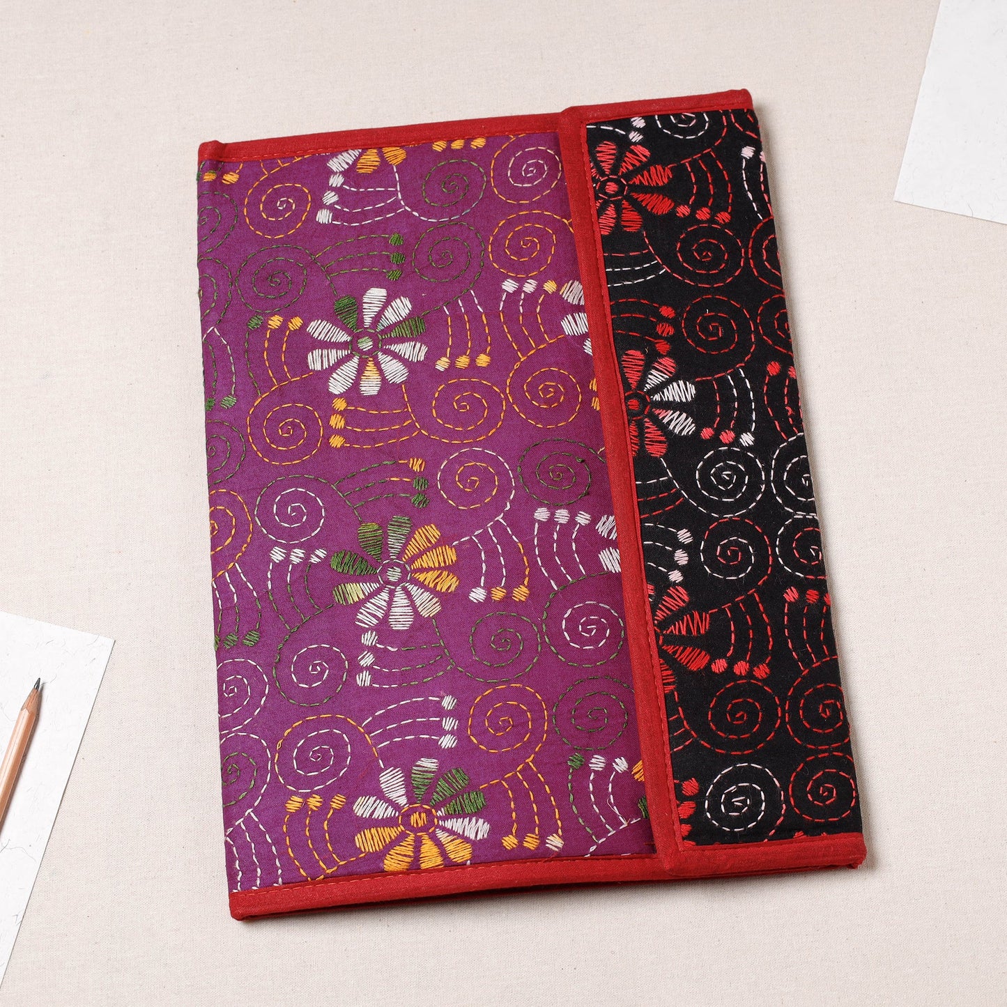 Purple Bengal Kantha Work Handcrafted File Folder