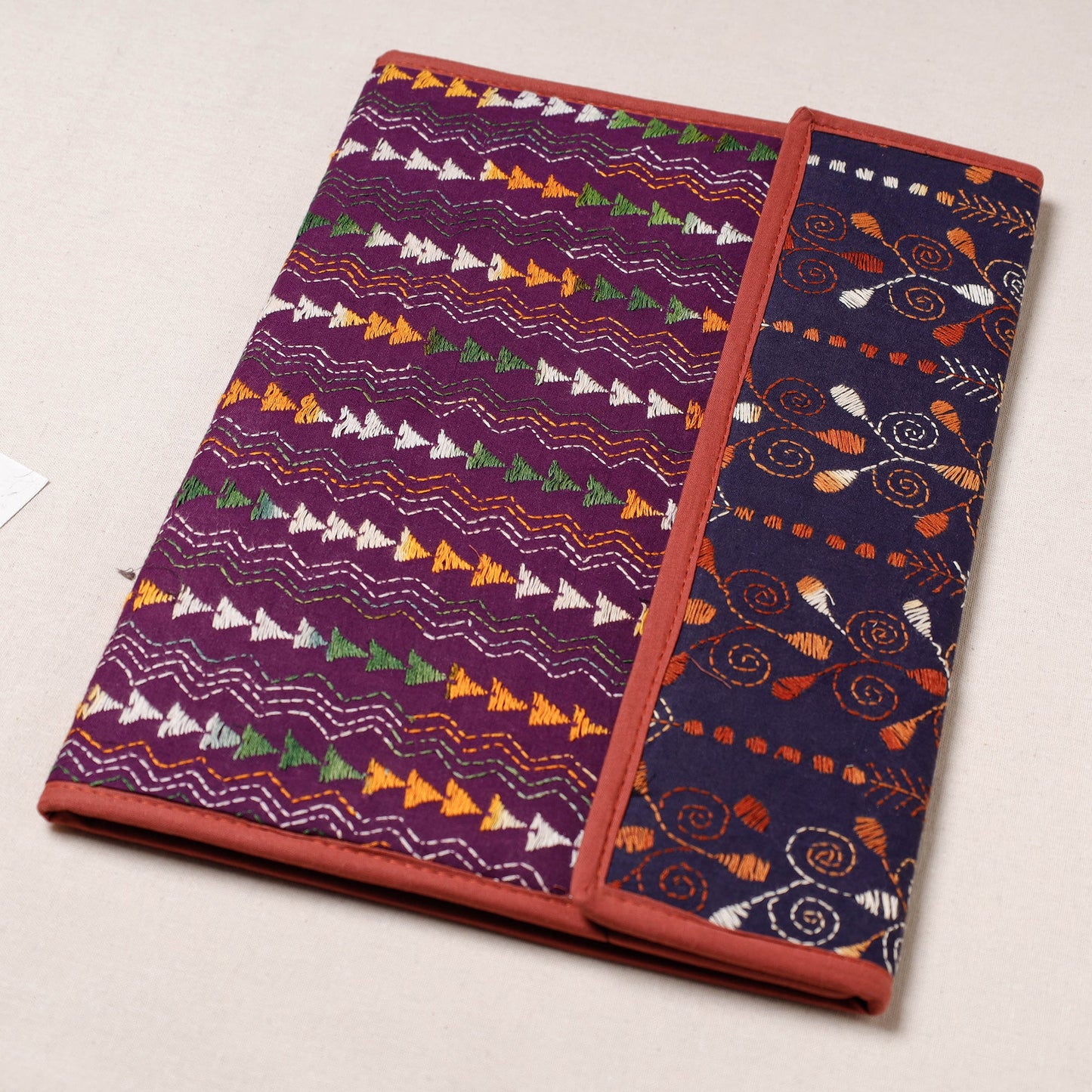 Purple Bengal Kantha Work Handcrafted File Folder