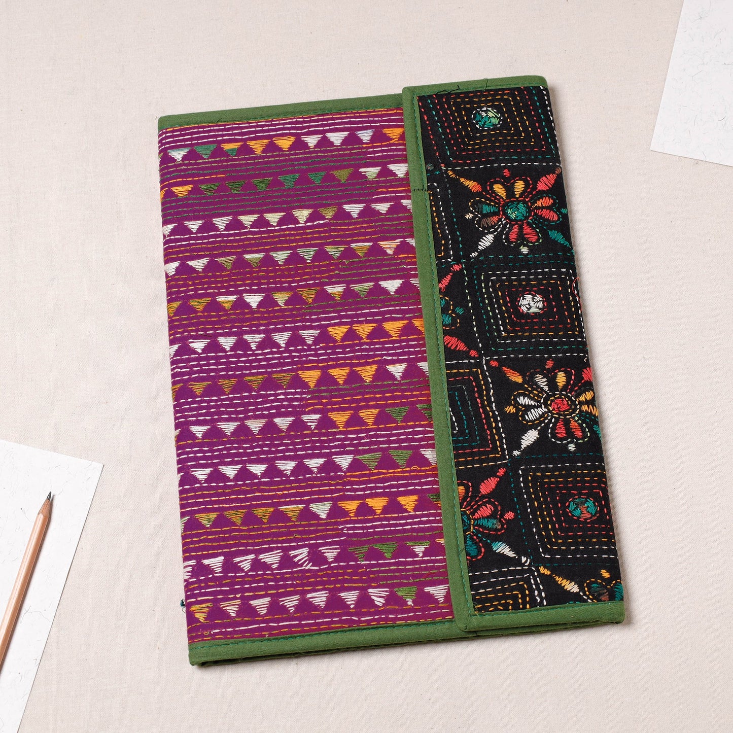 Purple Bengal Kantha Work Handcrafted File Folder
