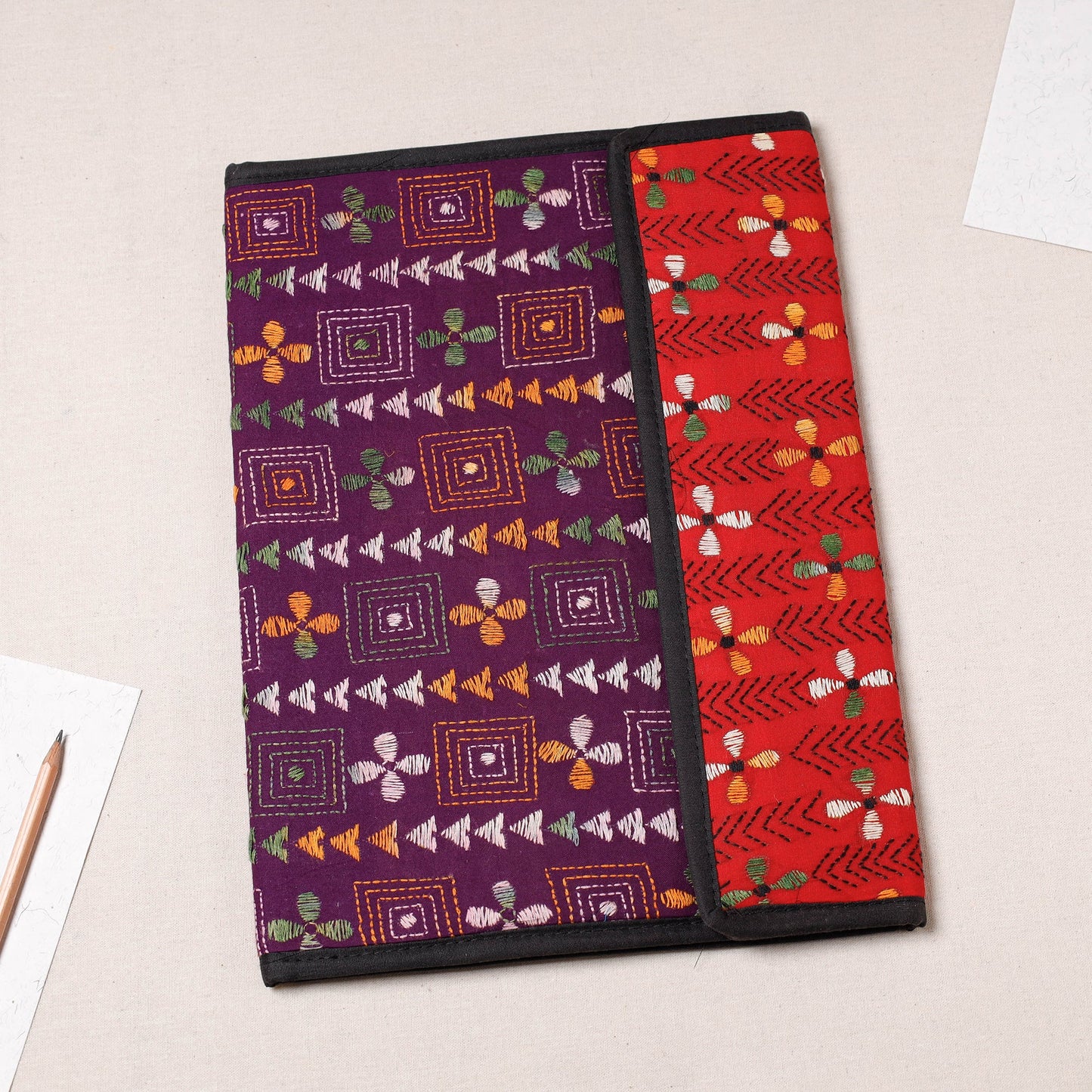 Purple Bengal Kantha Work Handcrafted File Folder