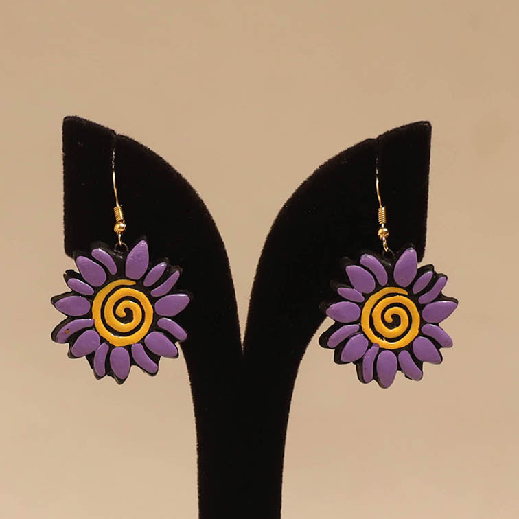 Bishnupur handpainted flower shape terracotta earrings 147