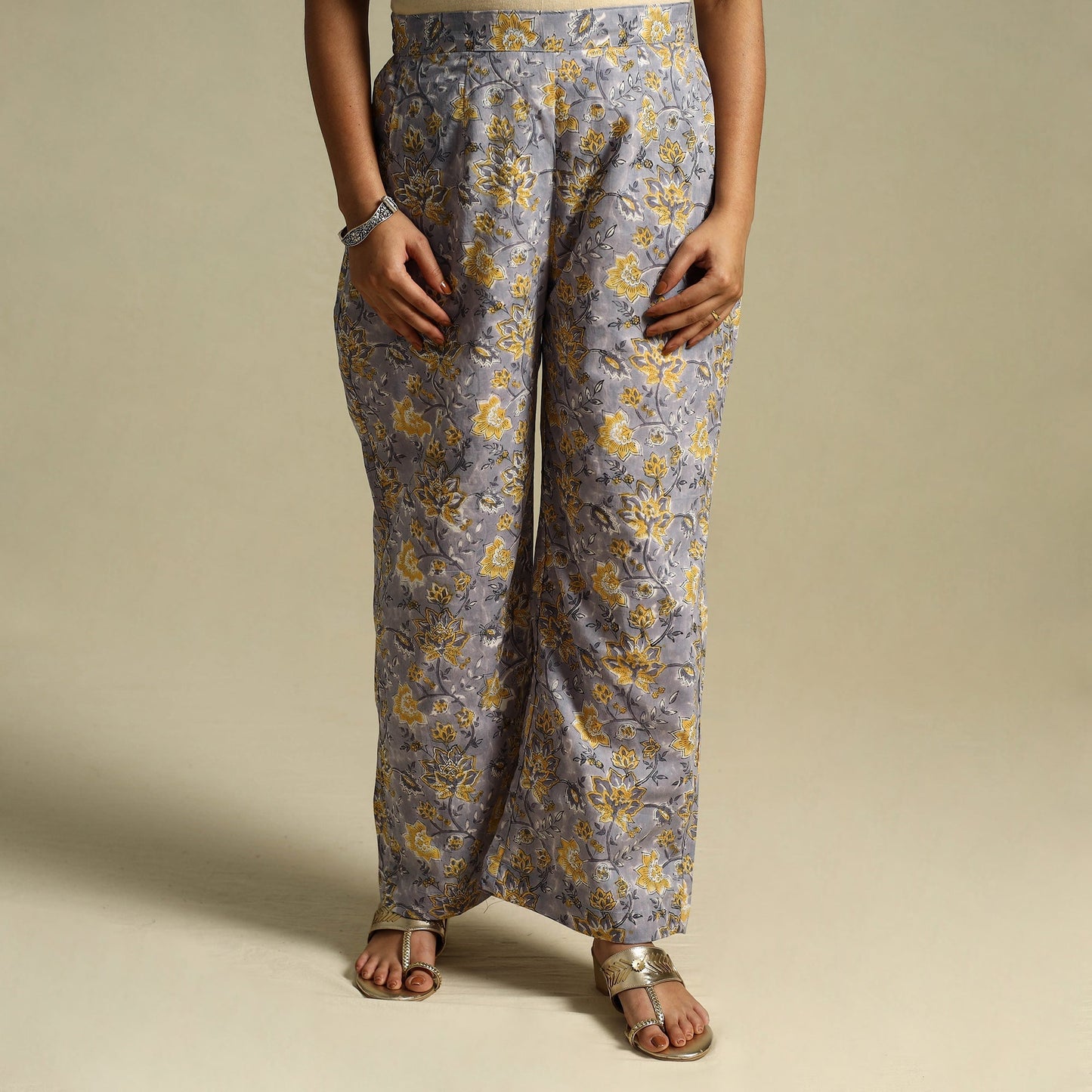 Purple Block Print Cotton Sanganeri Palazzo