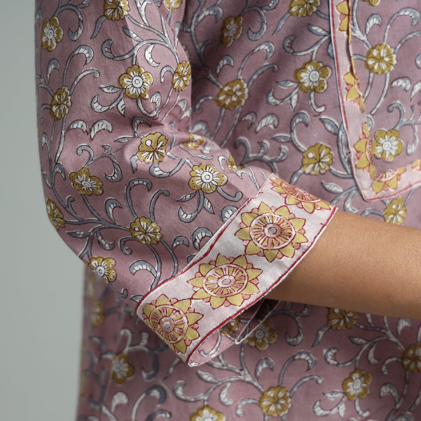 Brown - sanganeri block printed cotton a-line kurta