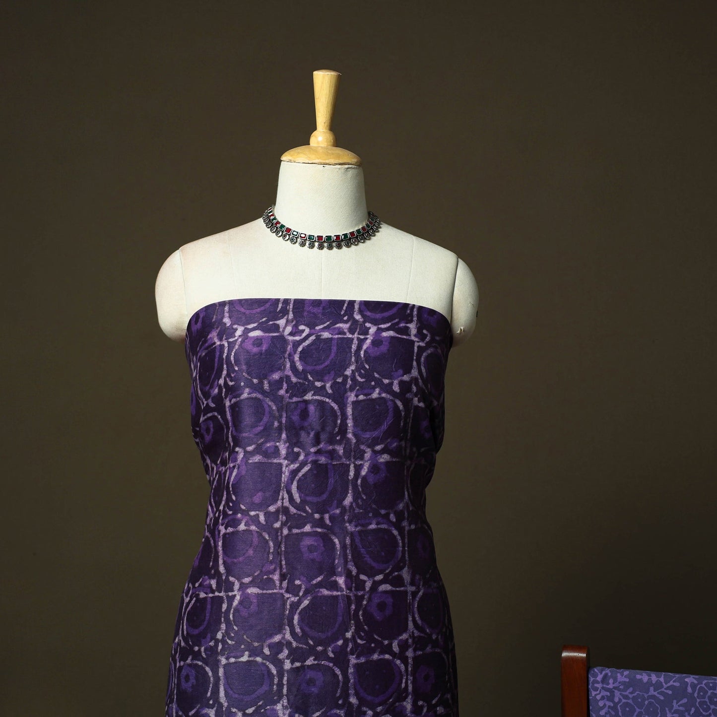 Chanderi silk hand block bagru print 3pc unstitched dress