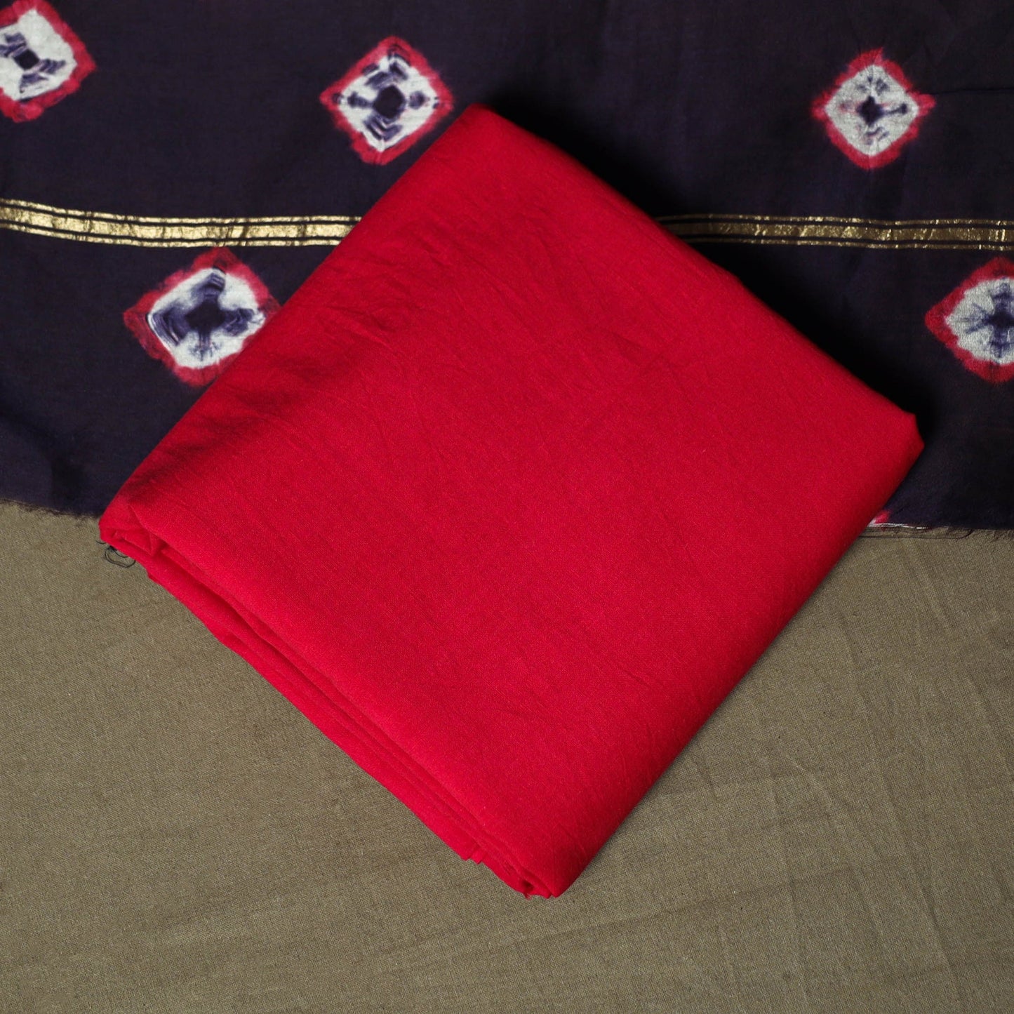 Chanderi silk shibori tie-dye 3pc unstitched dress material