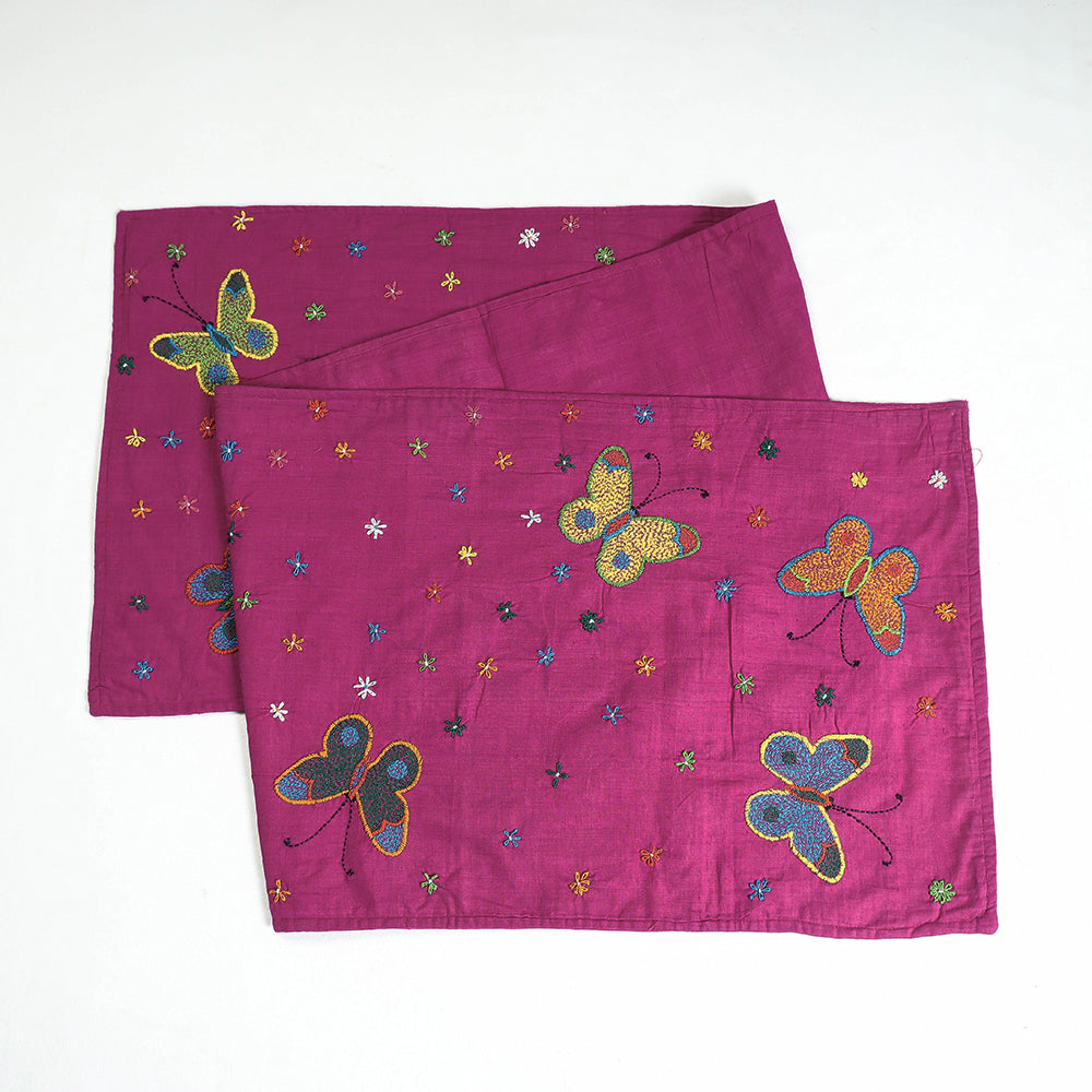 Purple Chandi Mati Tagai Work Silk Cotton Table Runner