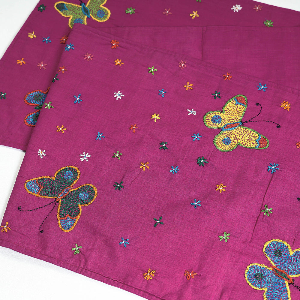 Purple Chandi Mati Tagai Work Silk Cotton Table Runner