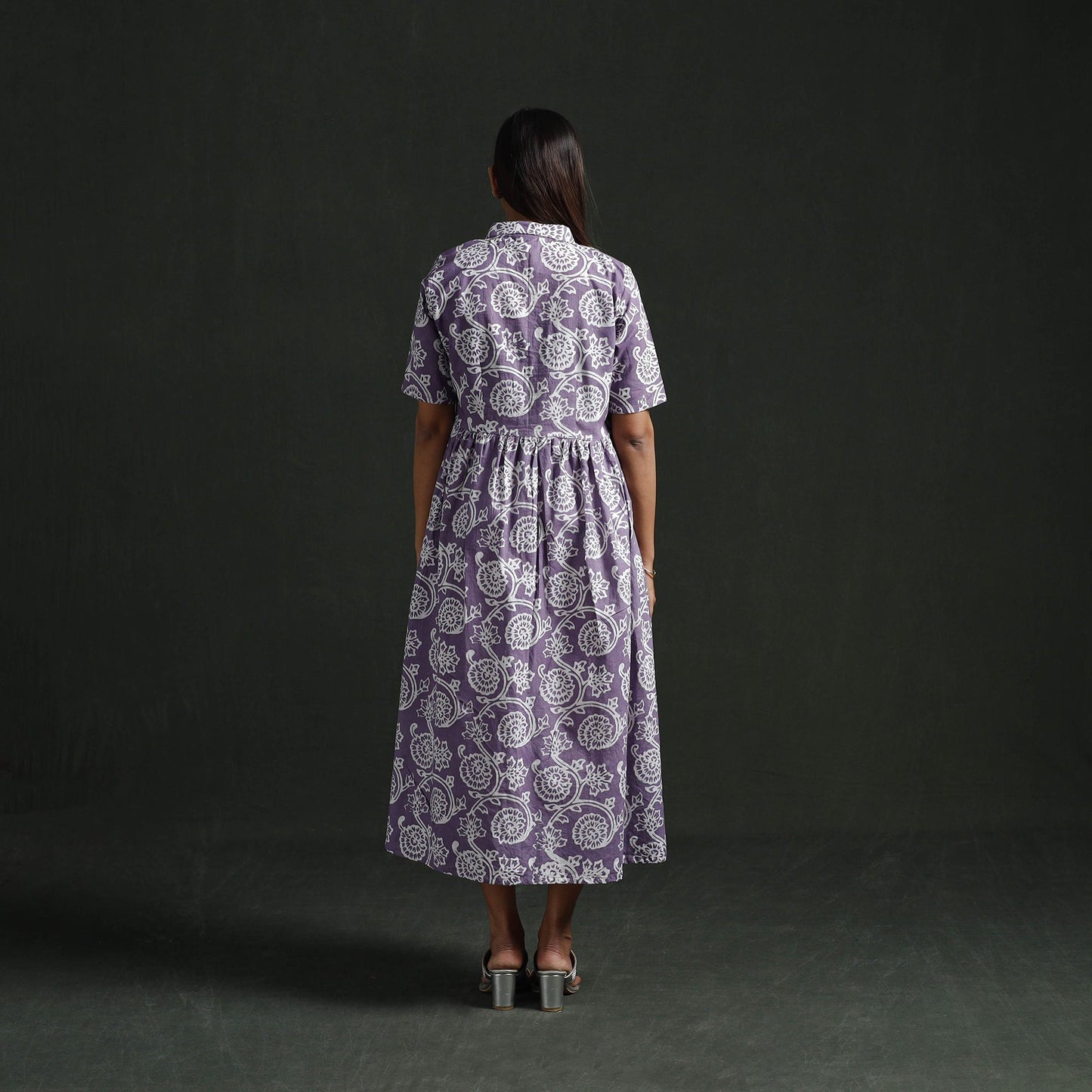 Collared neck buttoned down flared cotton hand block batik