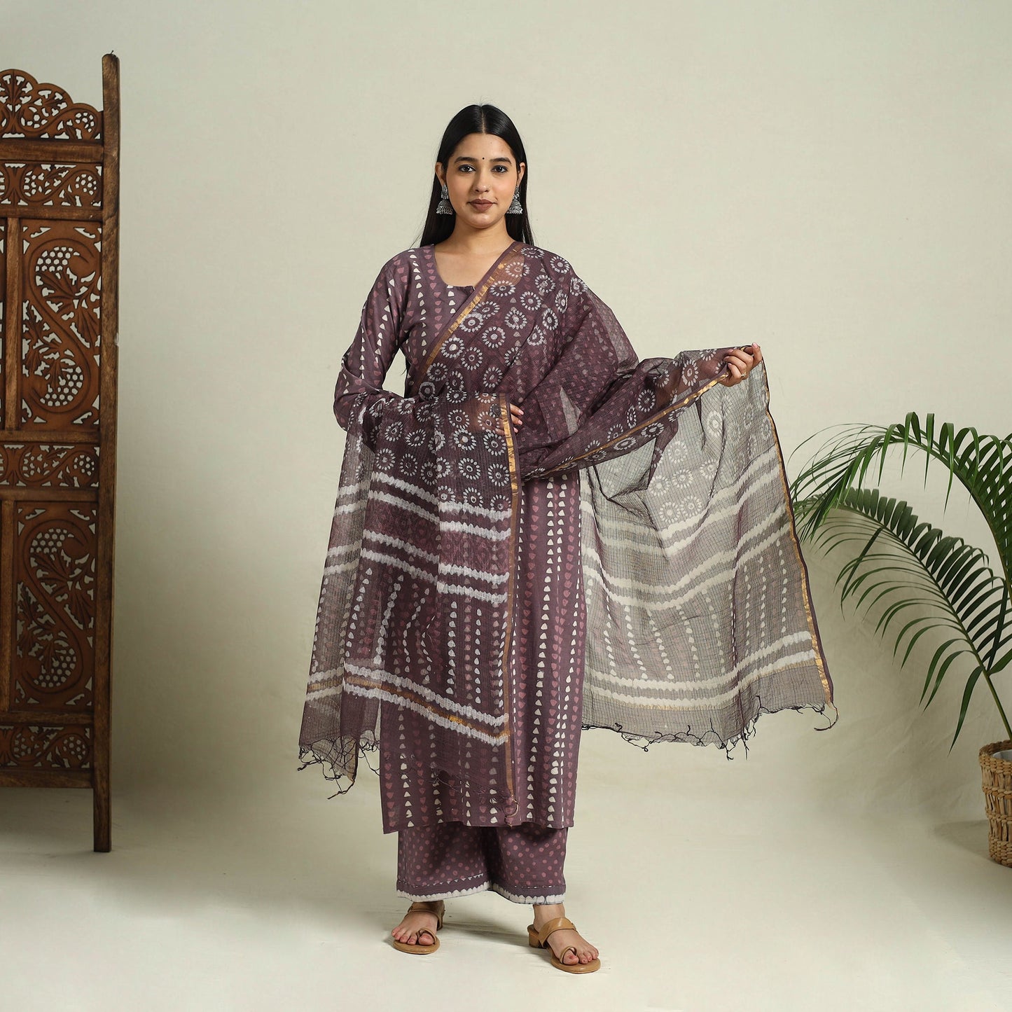 Buy Cotton Purple Batik Print Kurta Set