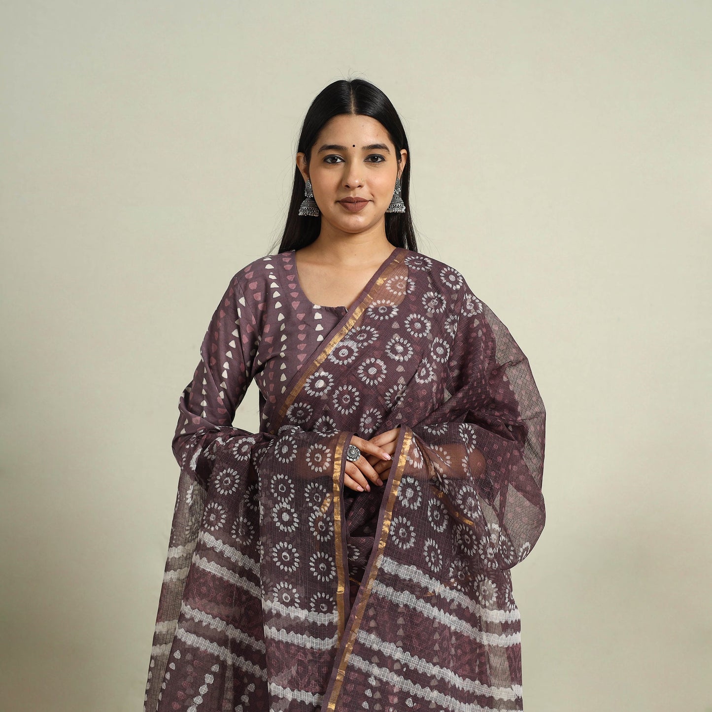 Buy Cotton Purple Batik Print Kurta Set