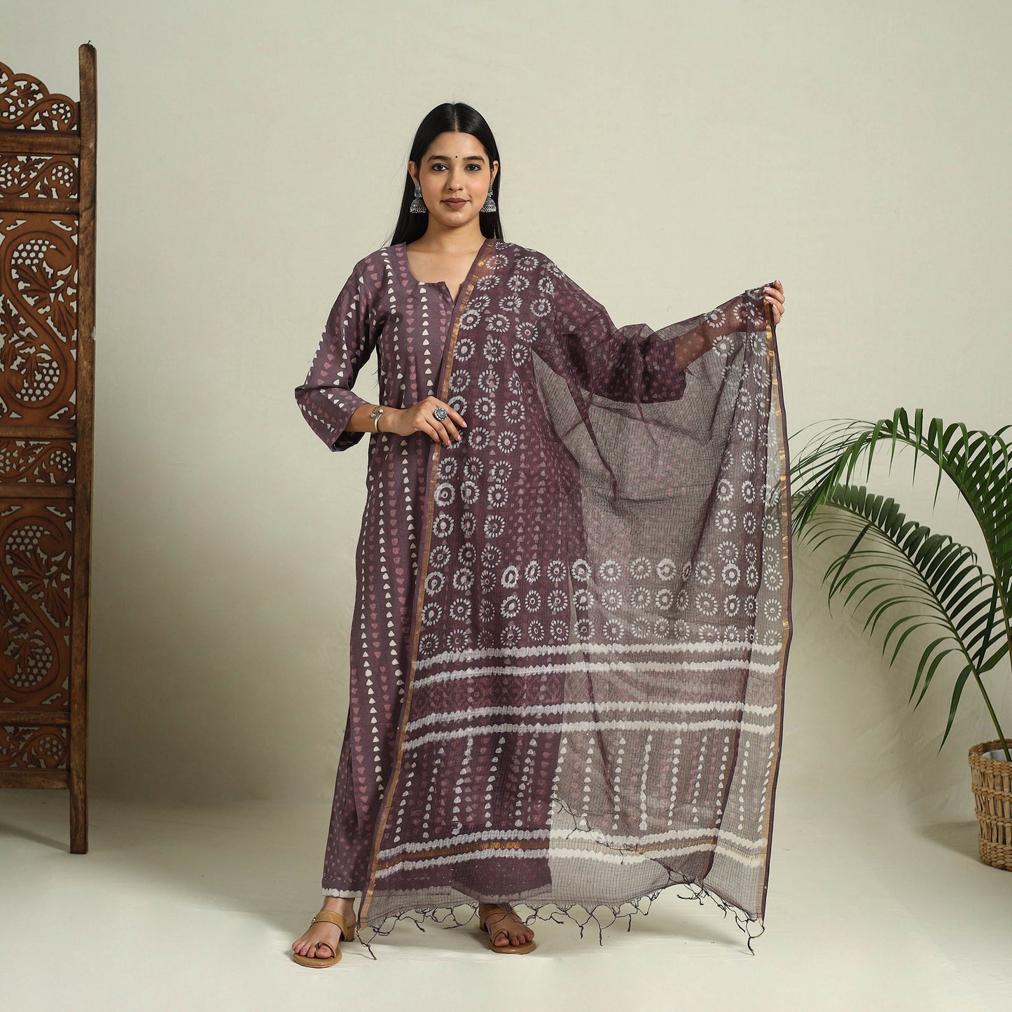 Buy Cotton Purple Batik Print Kurta Set