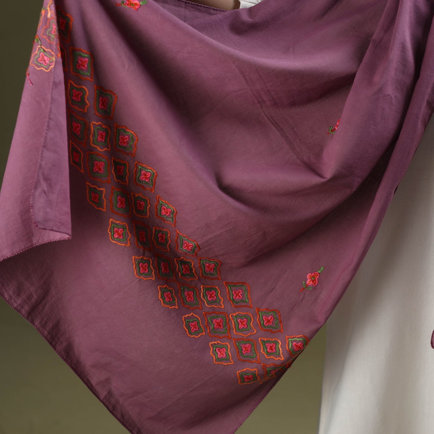 Buy Purple Cotton Kashida Embroidery Stole