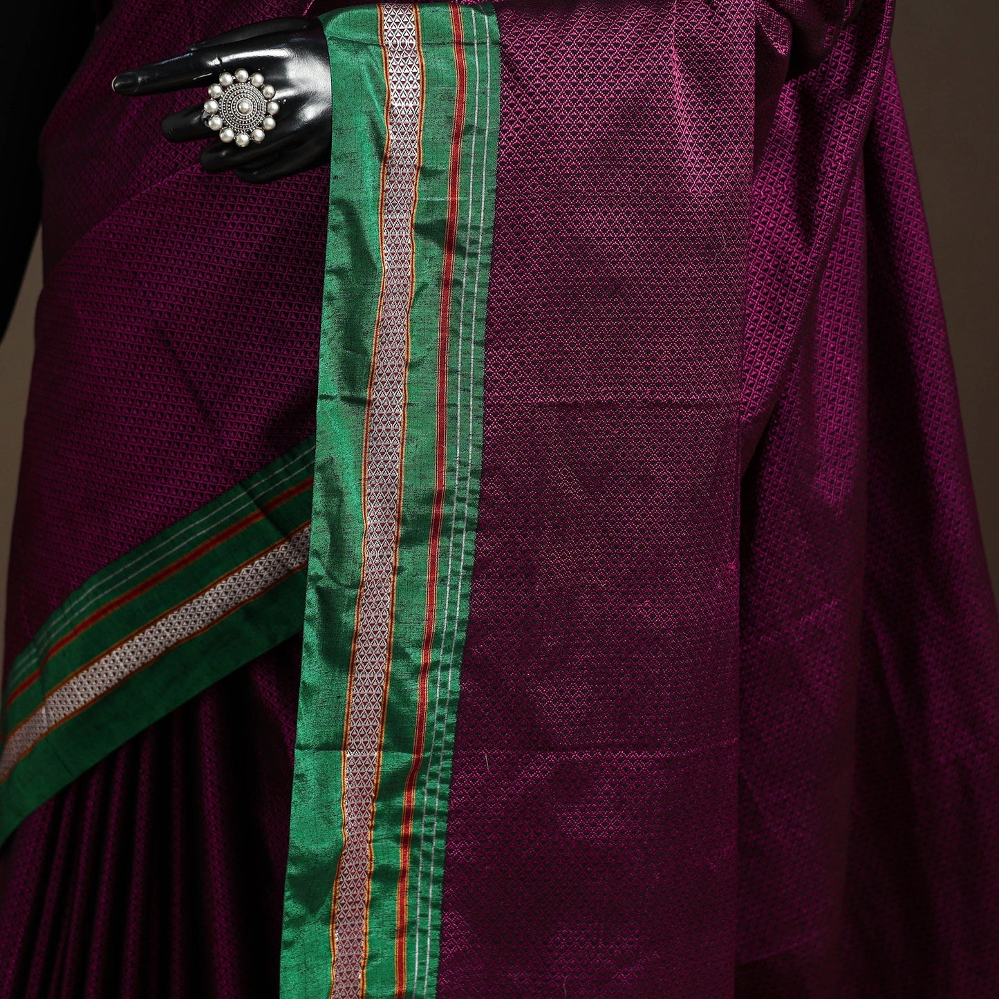 Cotton khun saree with chikki paras border 06 - handcrafted